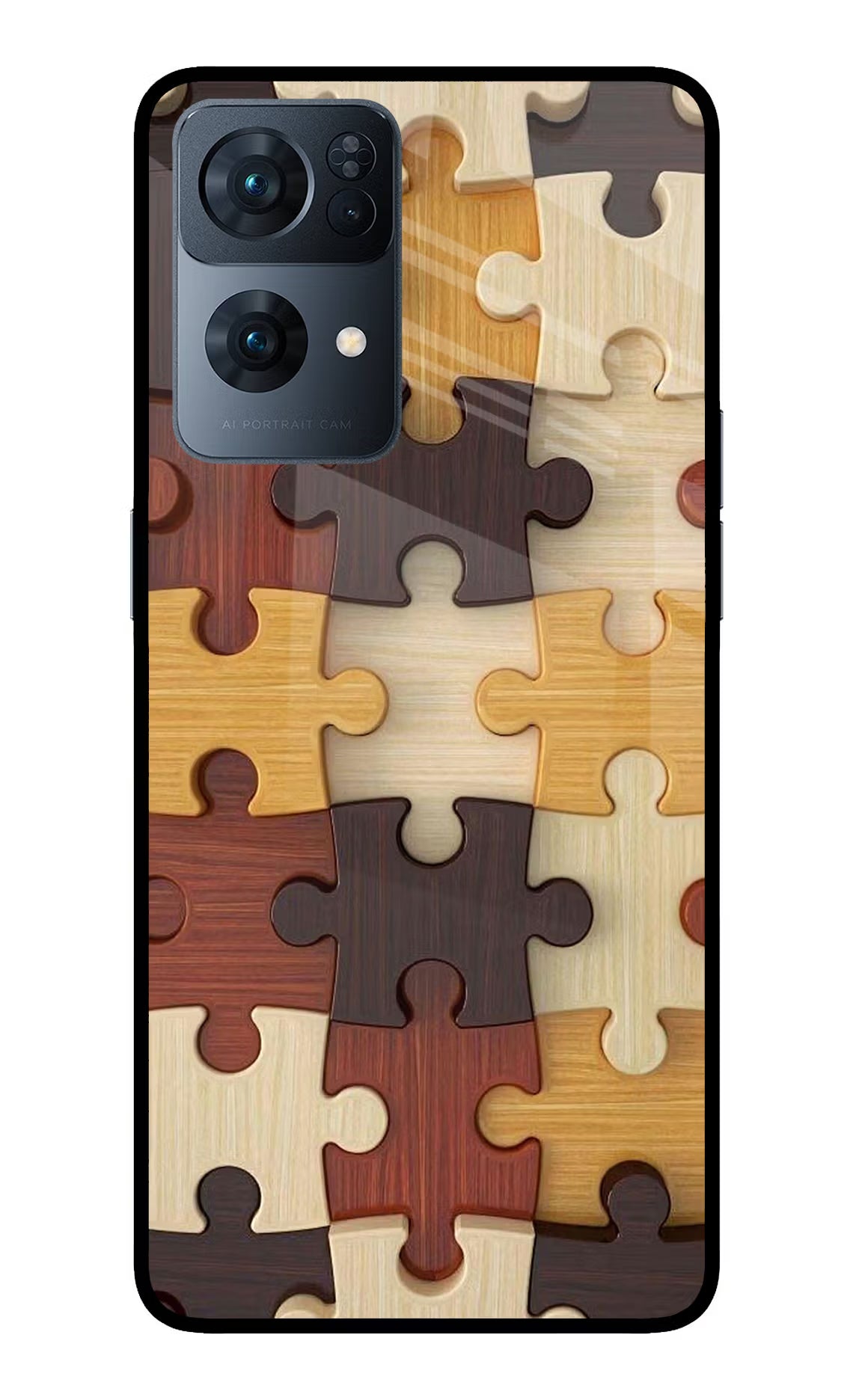 Wooden Puzzle Oppo Reno7 Pro 5G Glass Case Back Cover by Casekaro