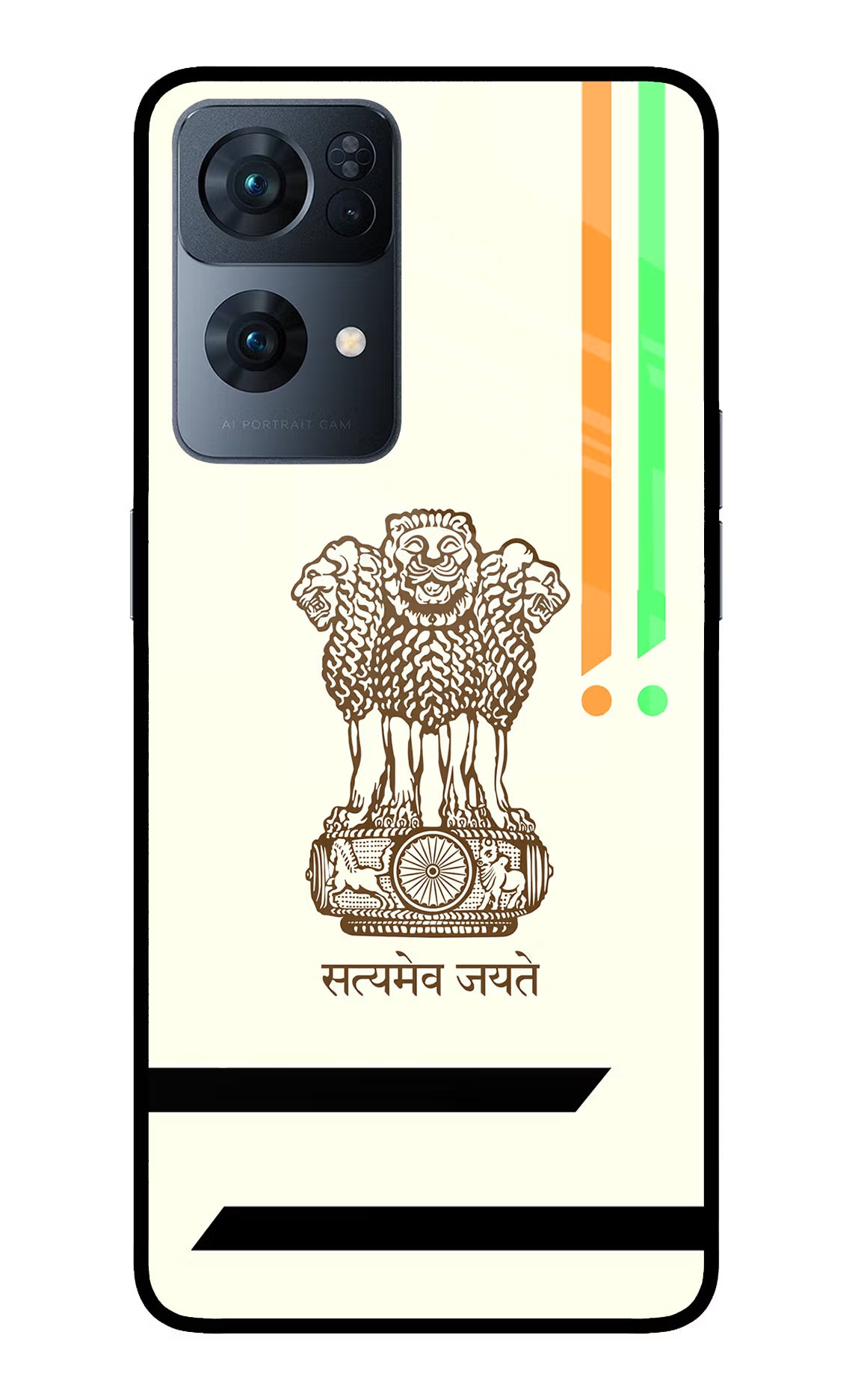 Satyamev Jayate Brown Logo Oppo Reno7 Pro 5G Glass Case Back Cover by Casekaro