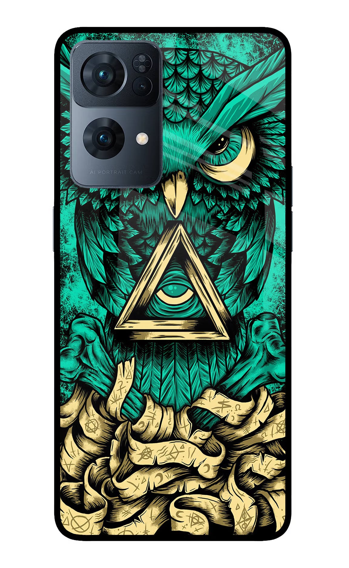 Green Owl Oppo Reno7 Pro 5G Glass Case Back Cover by Casekaro