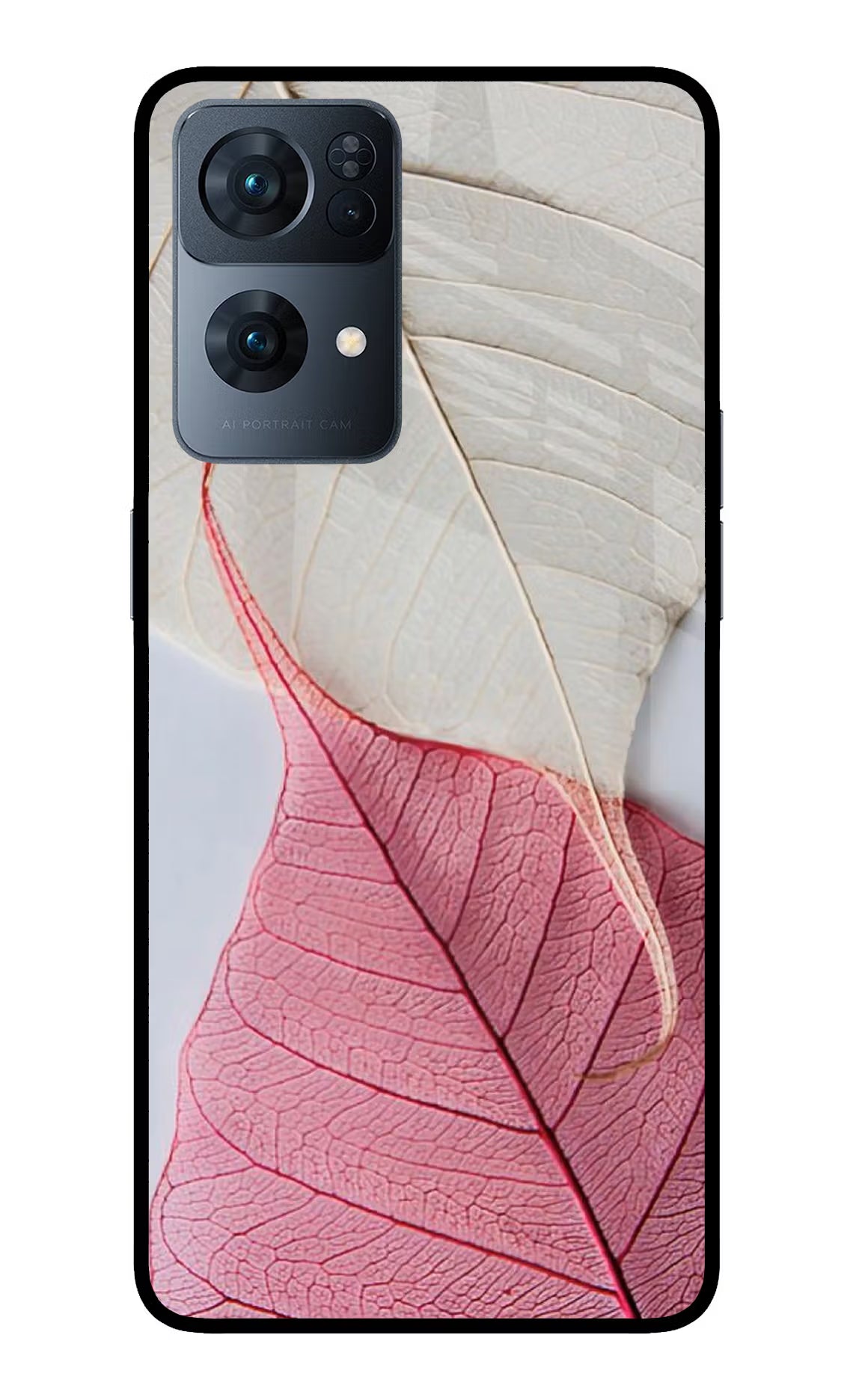 White Pink Leaf Oppo Reno7 Pro 5G Glass Case Back Cover by Casekaro