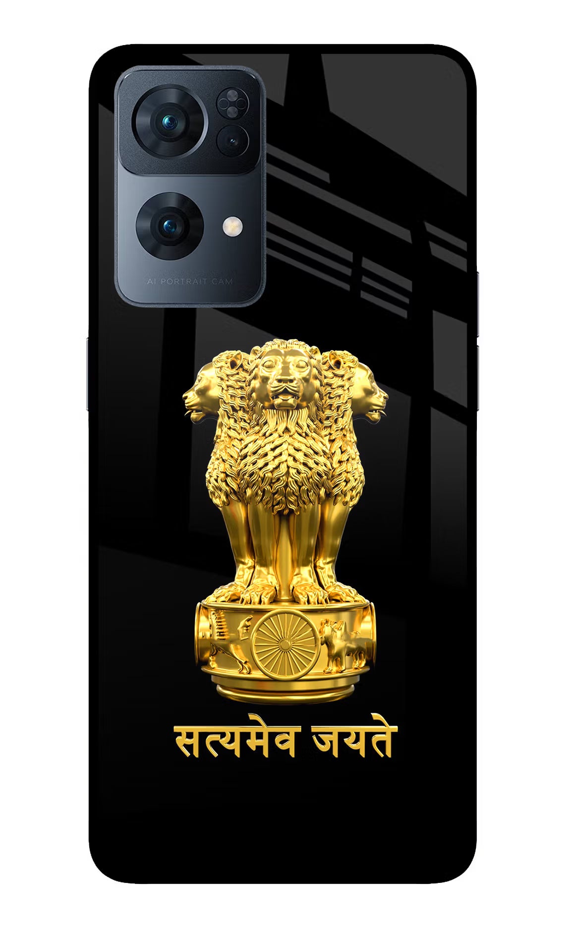 Satyamev Jayate Golden Oppo Reno7 Pro 5G Glass Case Back Cover by Casekaro