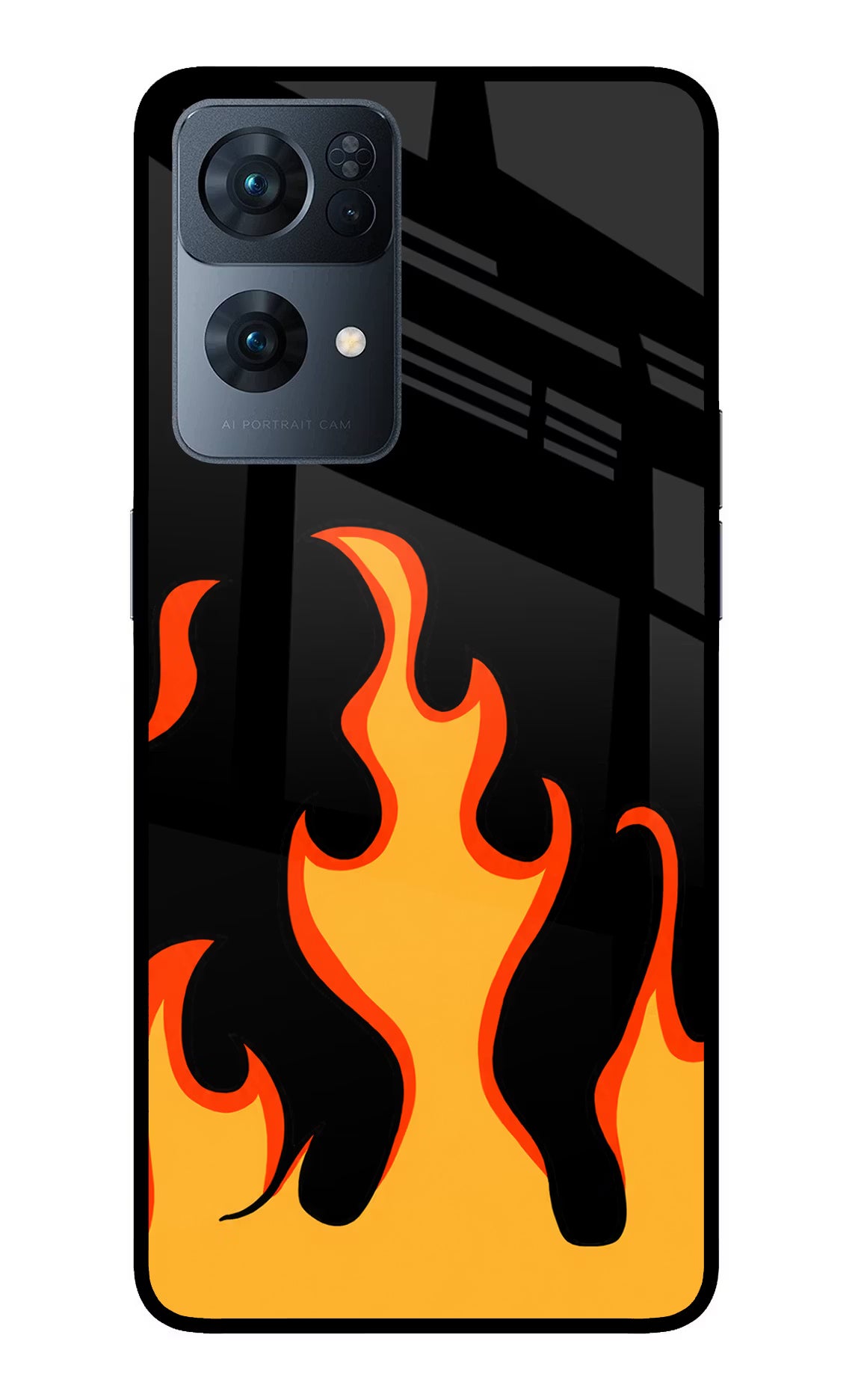 Fired Up – Black Oppo Reno7 Pro 5G Glass Case Back Cover by Casekaro