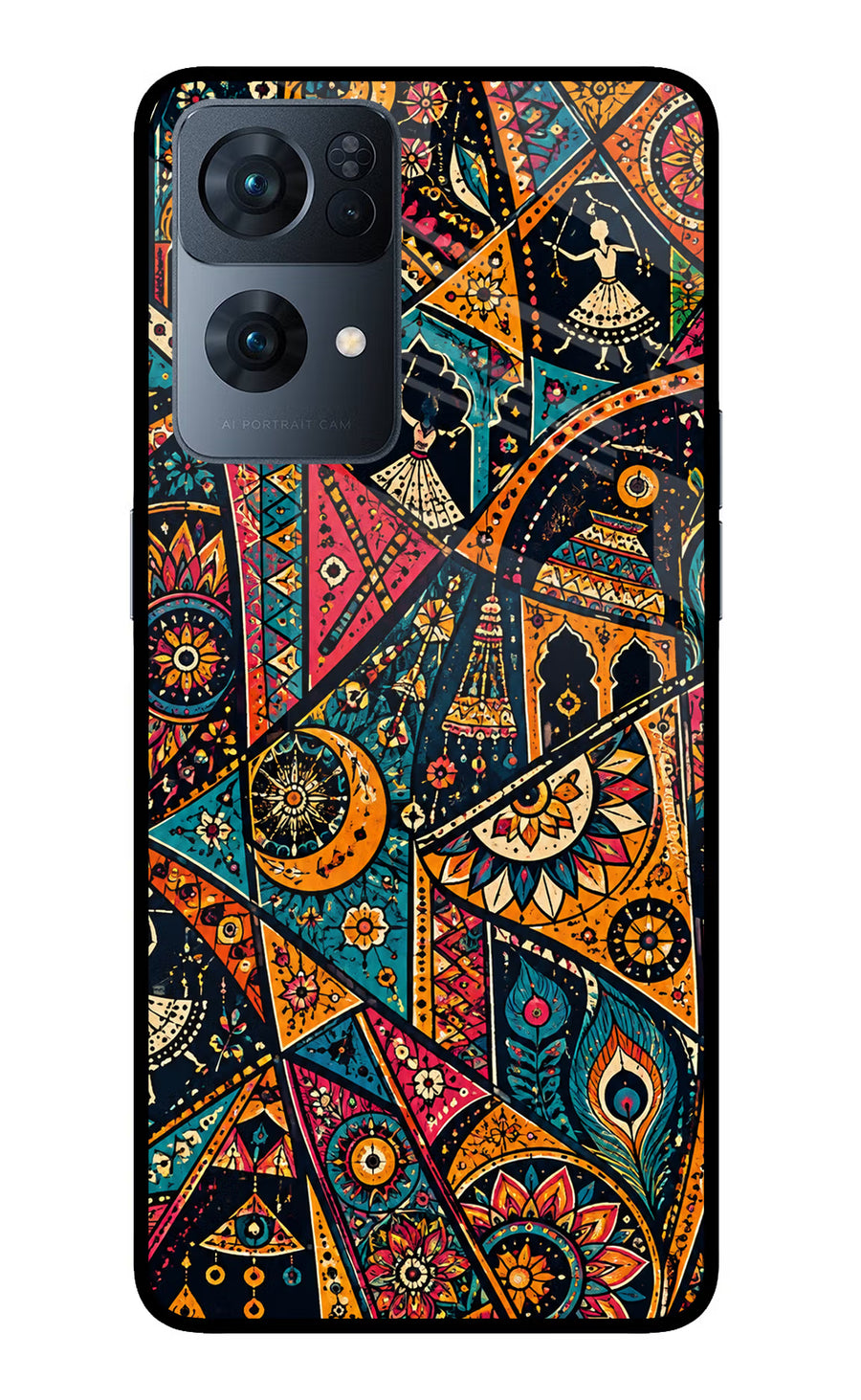 Folk Print Oppo Reno7 Pro 5G Back Cover, Glass case