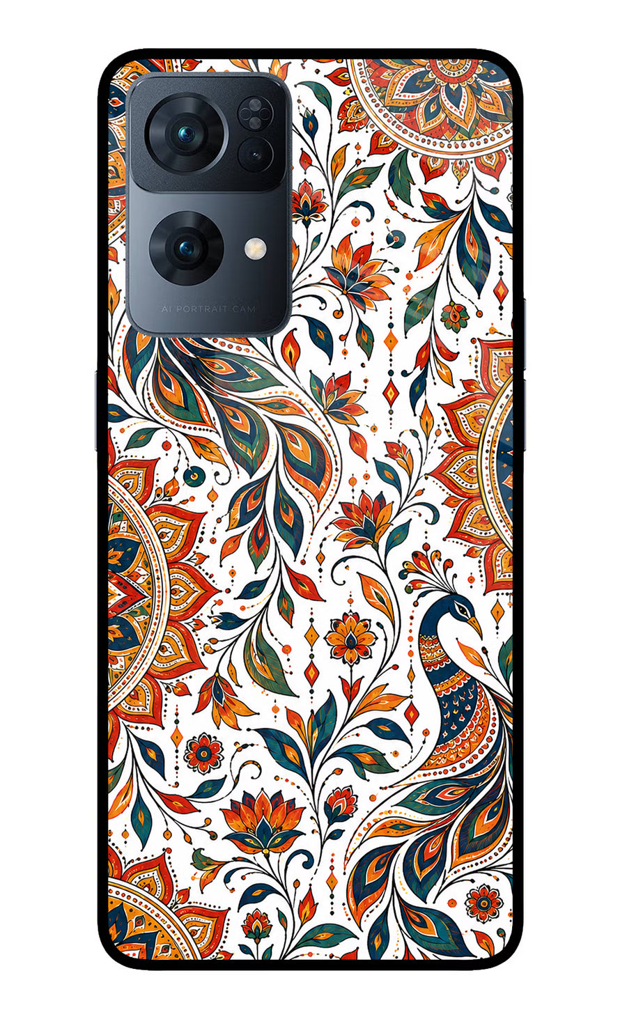 White Mayura Oppo Reno7 Pro 5G Back Cover, Glass case
