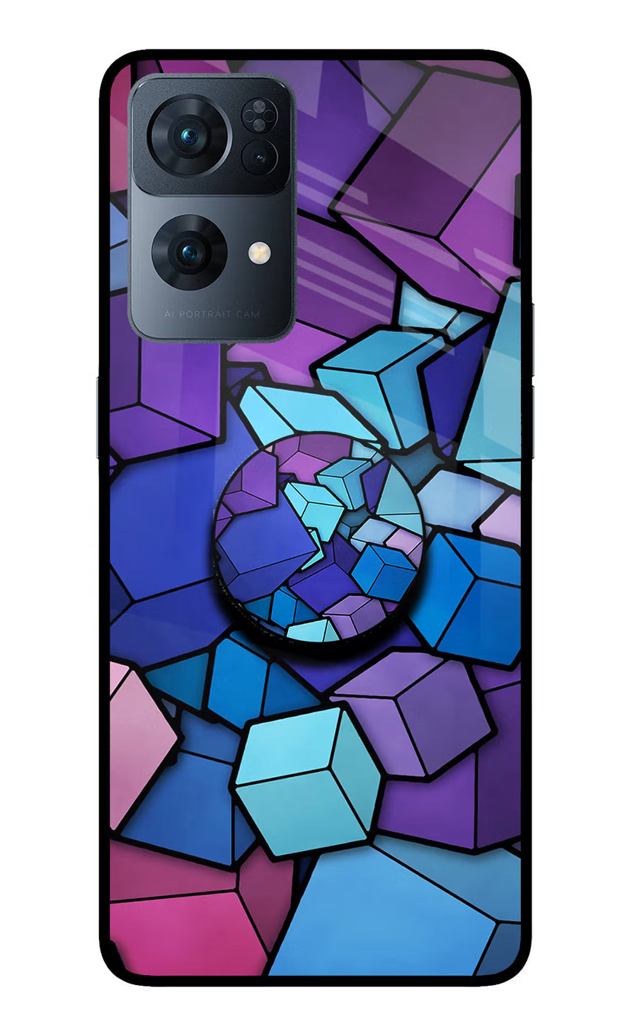 Cubic Abstract Oppo Reno7 Pro 5G Pop Case, Glass case