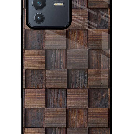 Wooden Cube Design Vivo V23 5G Glass Case