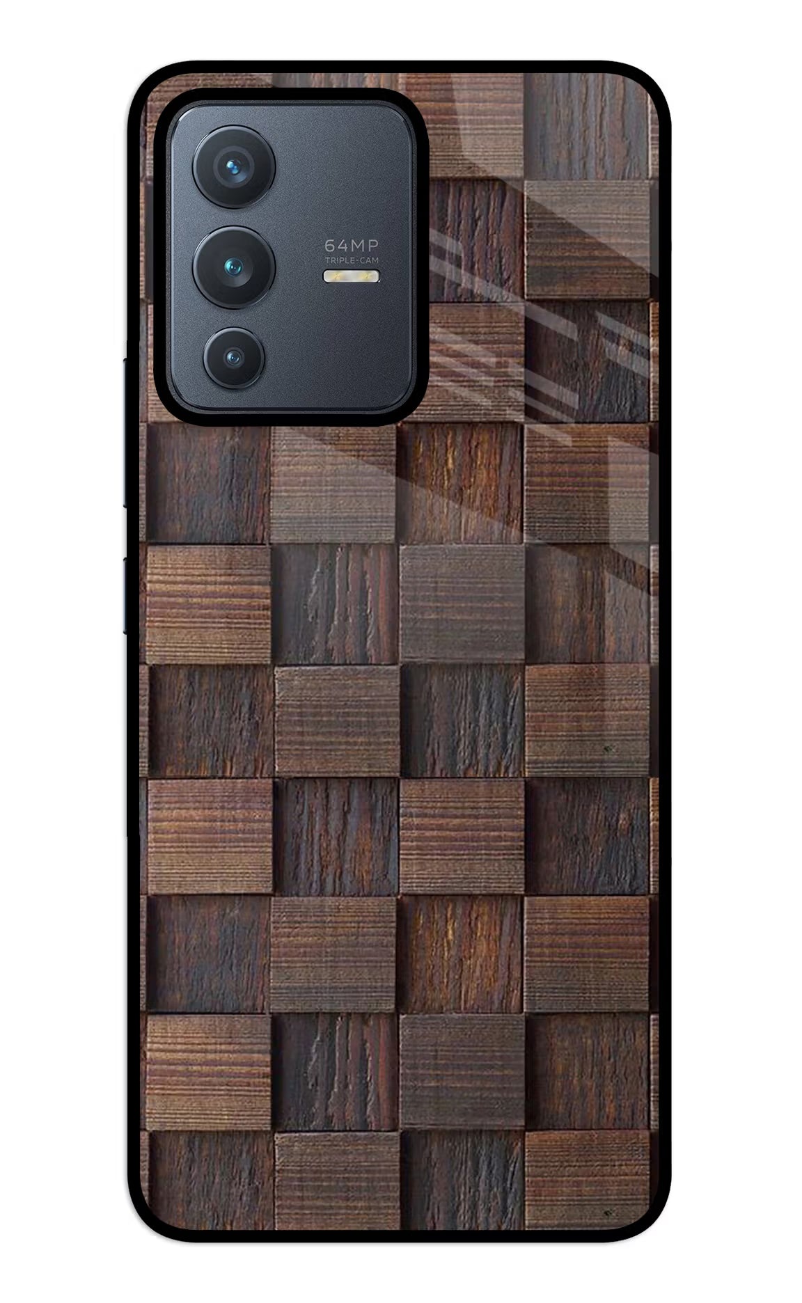 Wooden Cube Design Vivo V23 5G Glass Case Back Cover by Casekaro