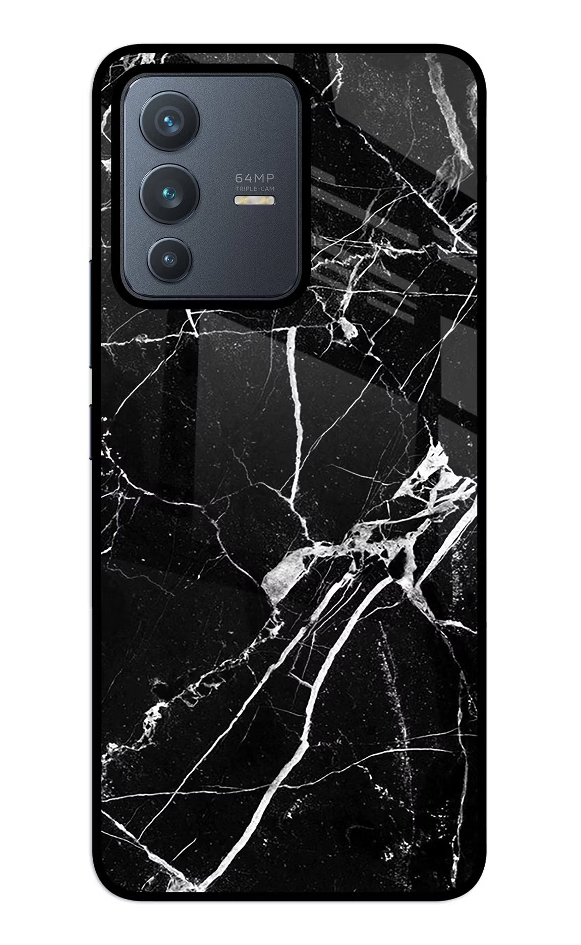 Black Marble Pattern Vivo V23 5G Glass Case Back Cover by Casekaro