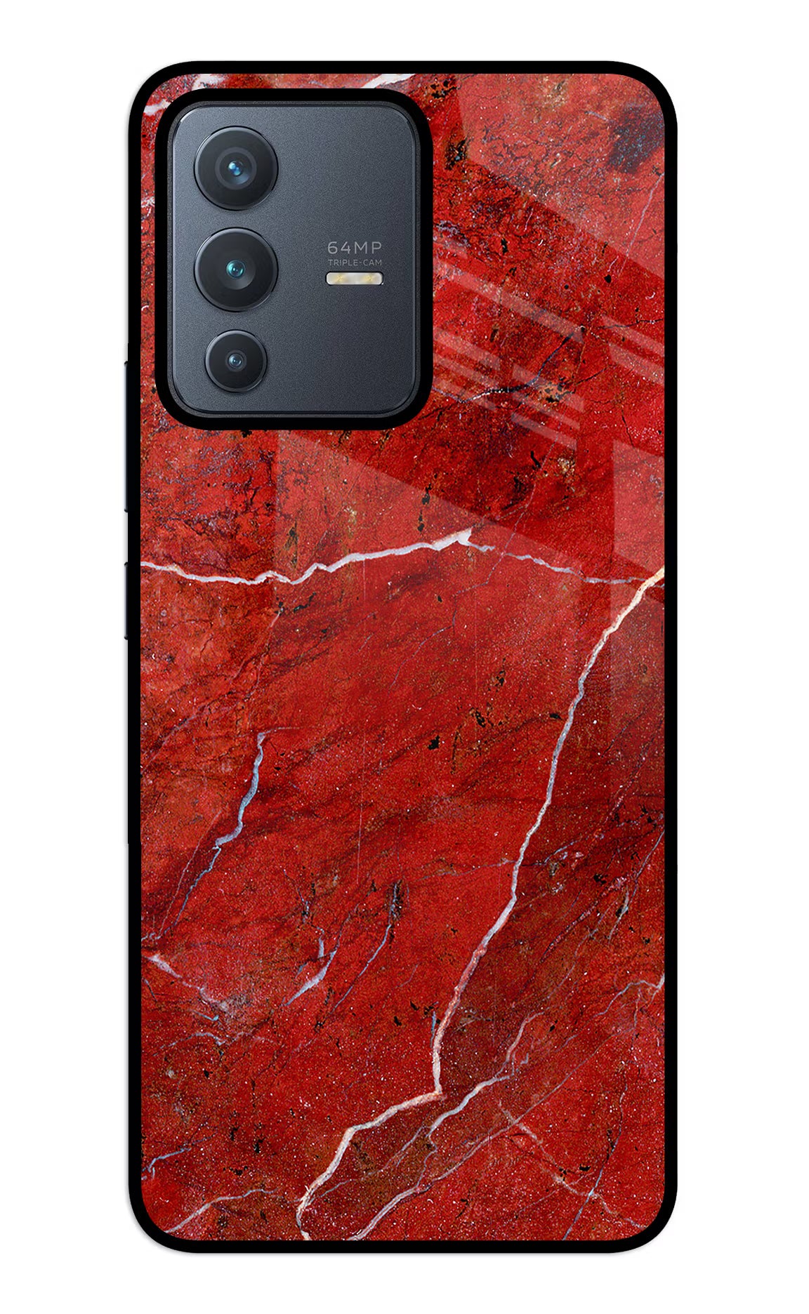 Red Marble Design Vivo V23 5G Glass Case Back Cover by Casekaro