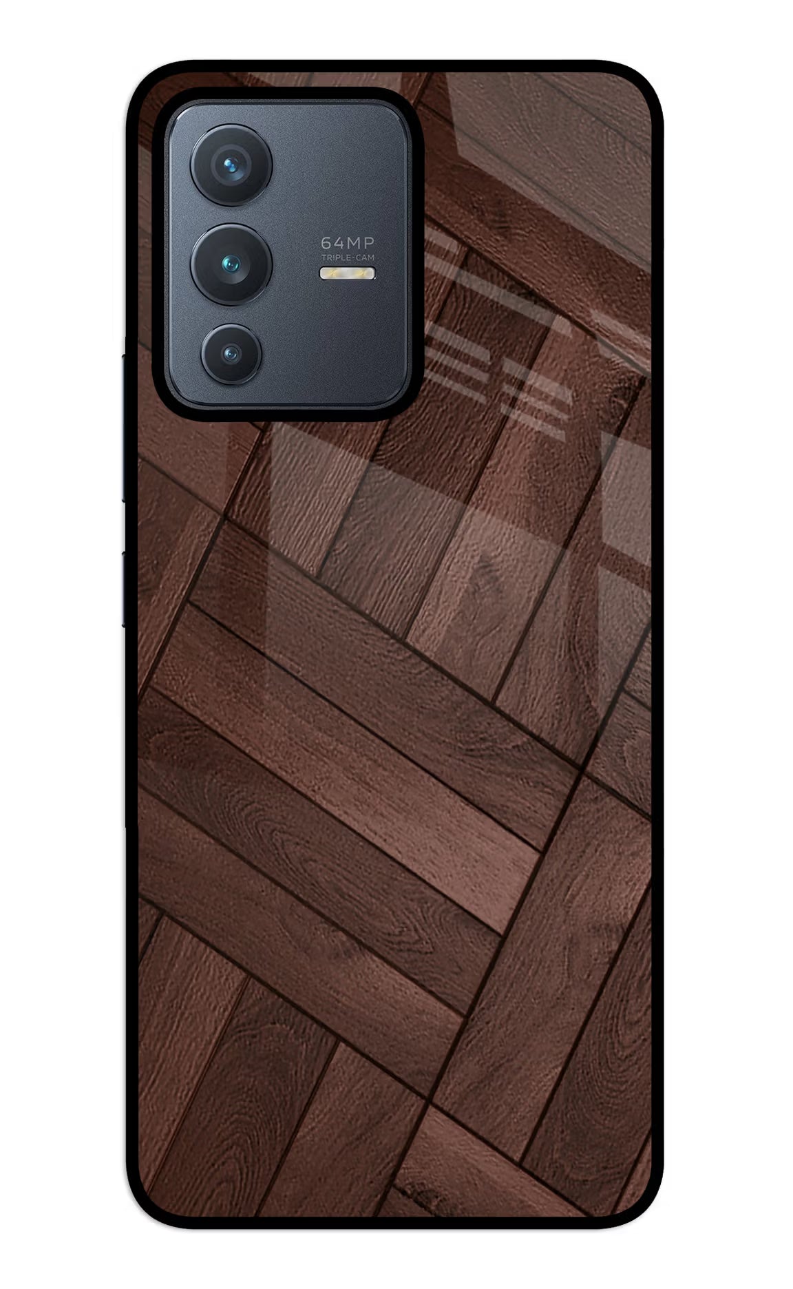 Wooden Texture Design Vivo V23 5G Glass Case Back Cover by Casekaro