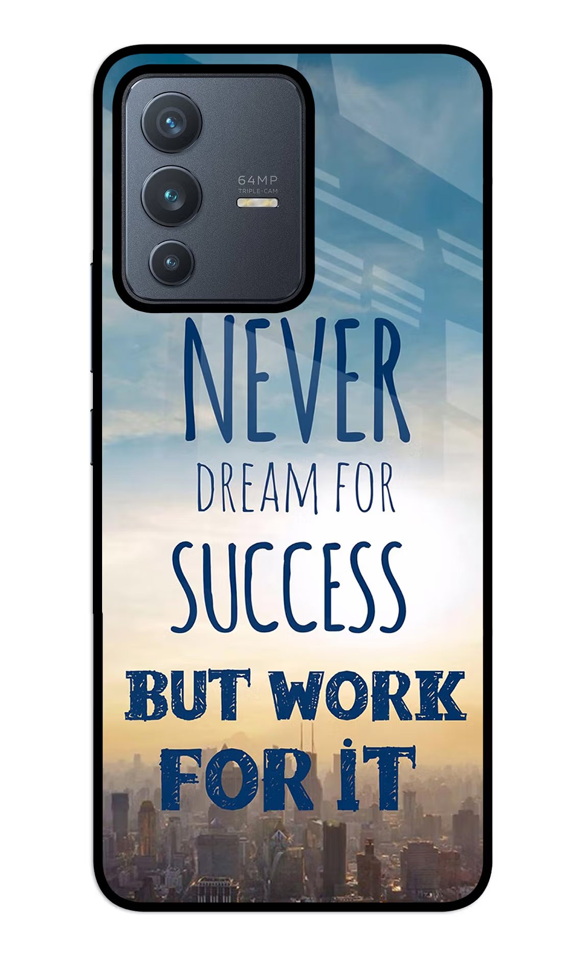 Never Dream For Success But Work For It Vivo V23 5G Glass Case Back Cover by Casekaro