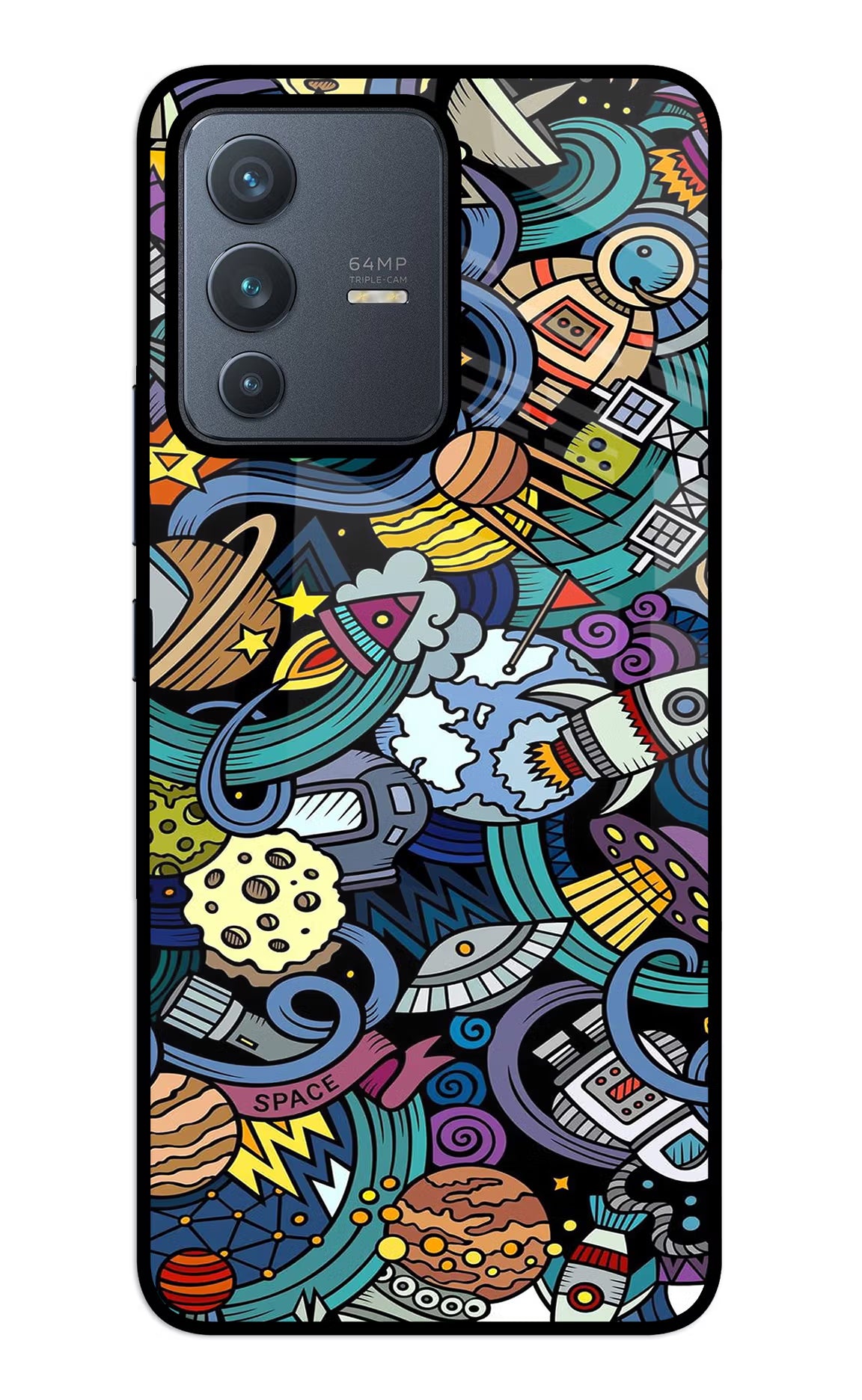 Space Abstract Vivo V23 5G Glass Case Back Cover by Casekaro