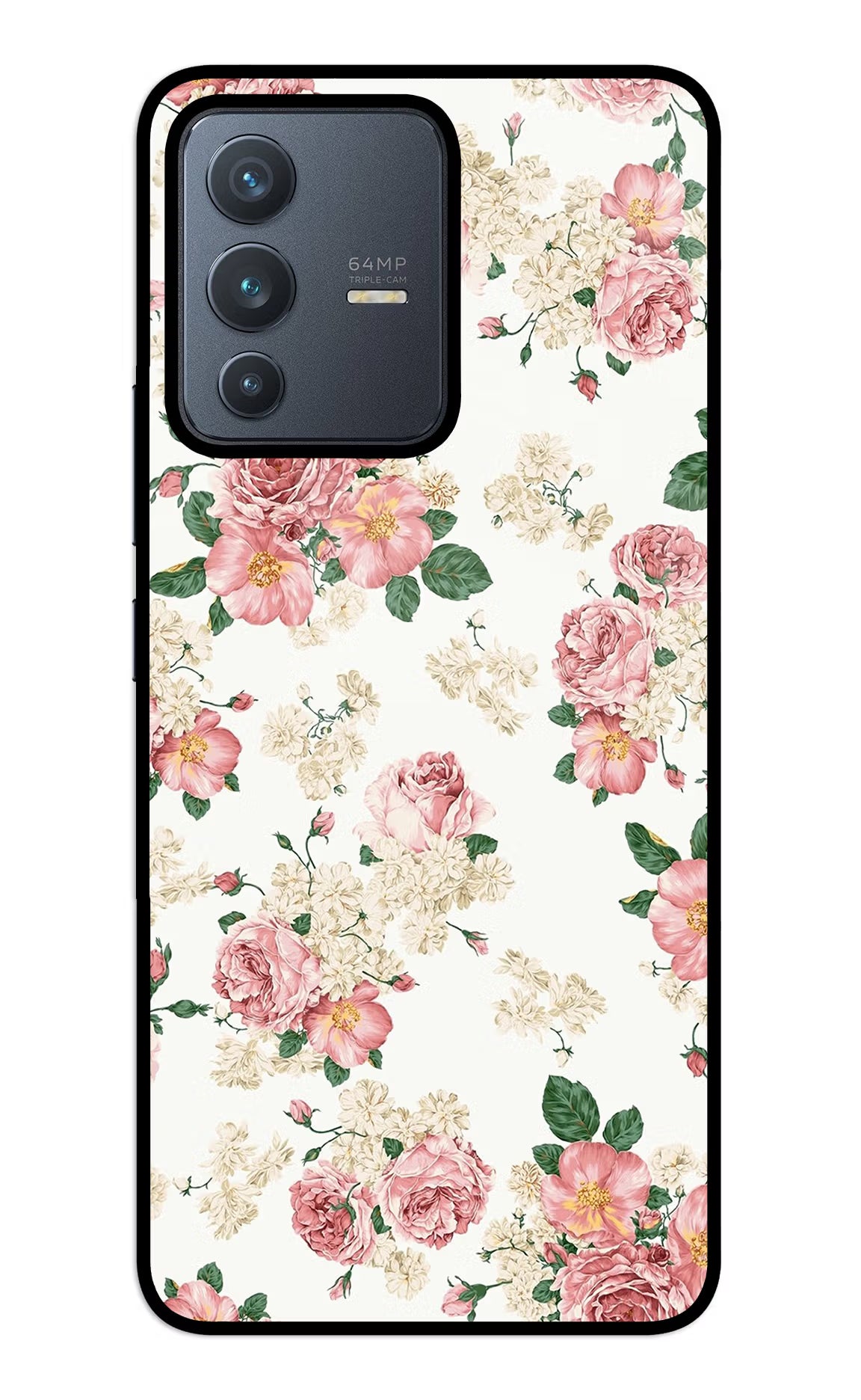 Flowers Vivo V23 5G Glass Case Back Cover by Casekaro