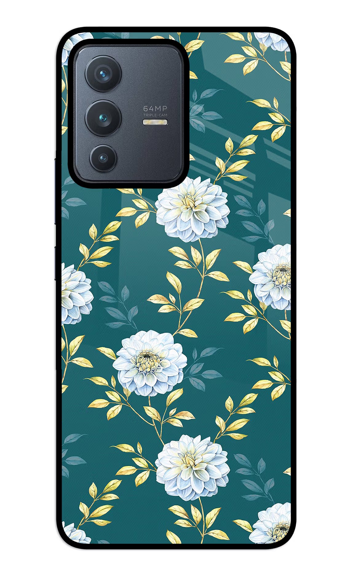 Flowers Vivo V23 5G Glass Case Back Cover by Casekaro