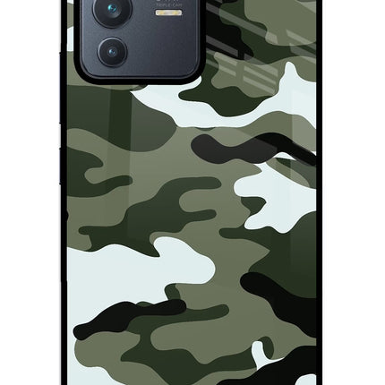 Camouflage Vivo V23 5G Glass Case Back Cover by Casekaro