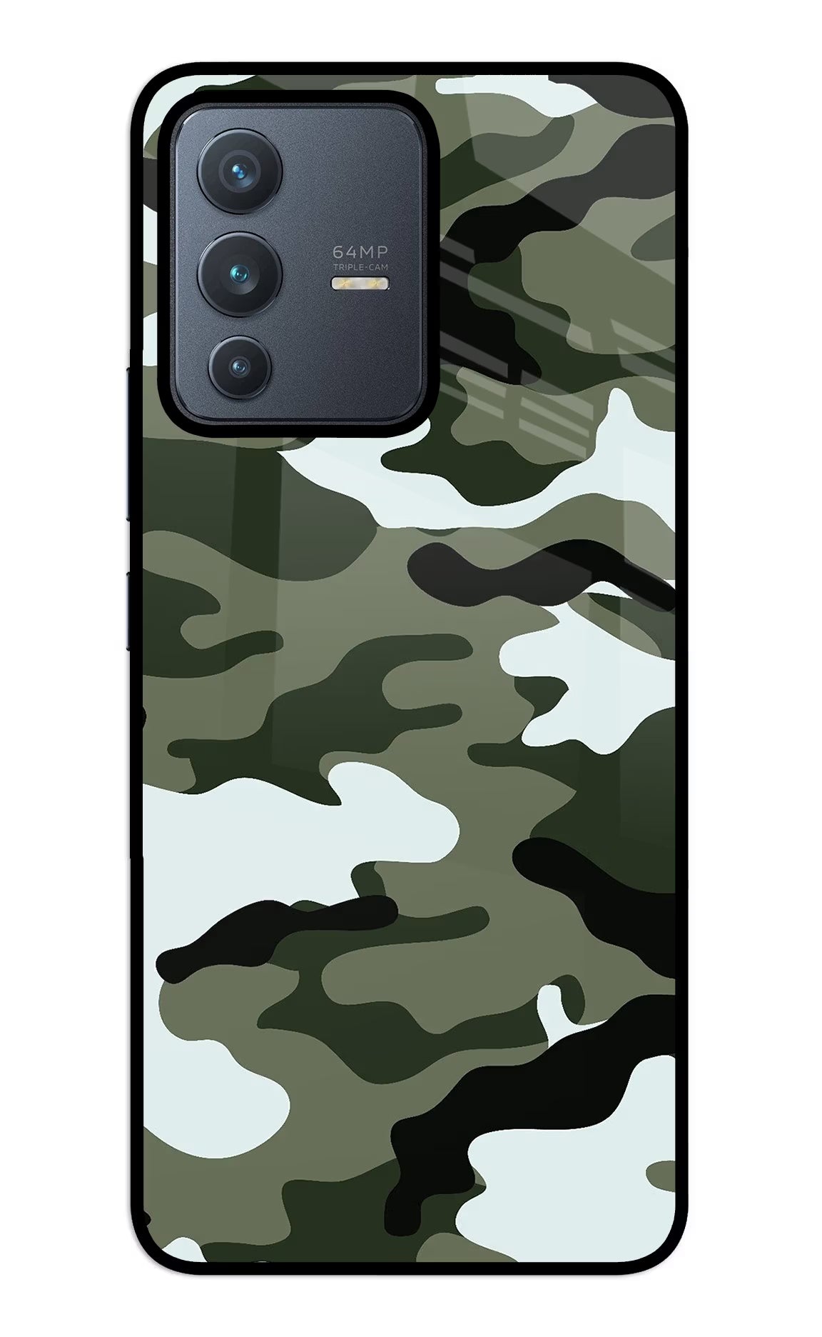 Camouflage Vivo V23 5G Glass Case Back Cover by Casekaro