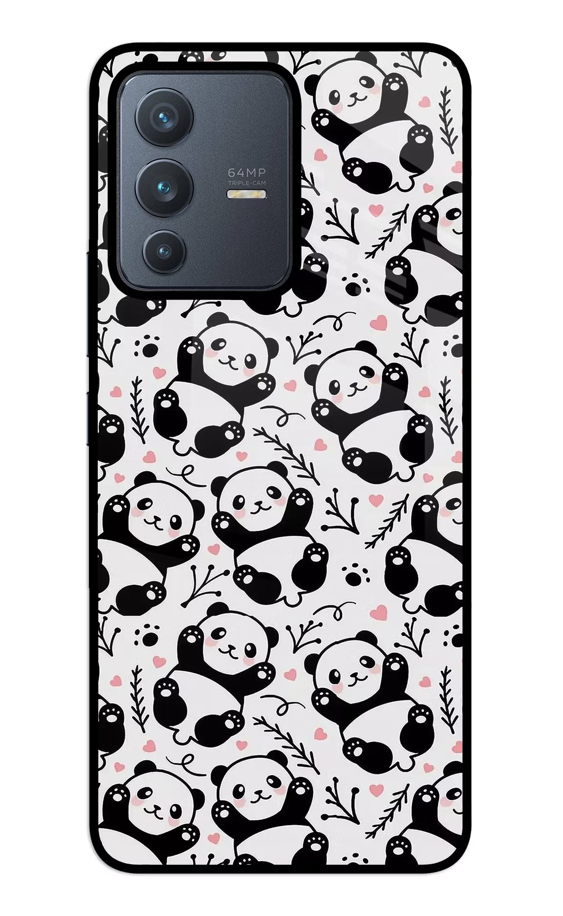Cute Panda Vivo V23 5G Glass Case Back Cover by Casekaro