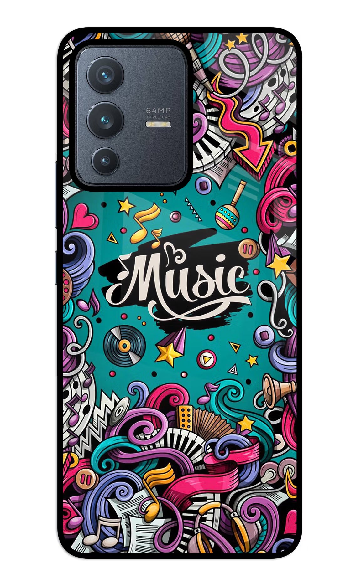 Music Graffiti Vivo V23 5G Glass Case Back Cover by Casekaro
