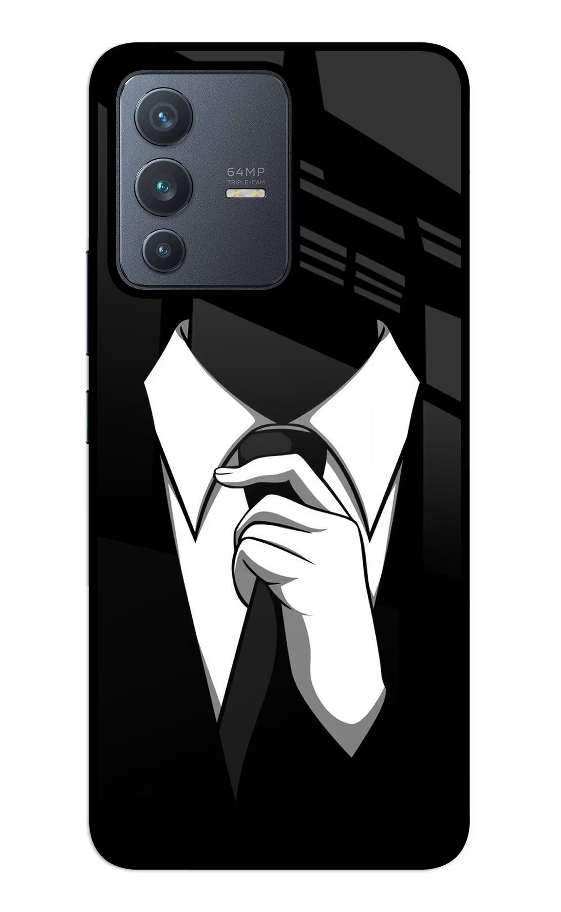 Black Tie Vivo V23 5G Glass Case Back Cover by Casekaro