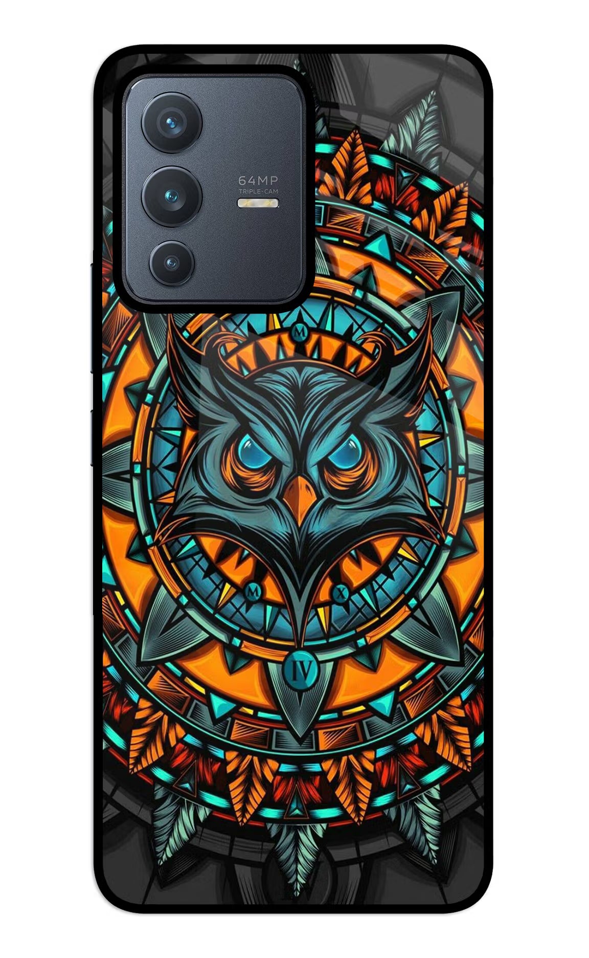 Angry Owl Art Vivo V23 5G Glass Case Back Cover by Casekaro