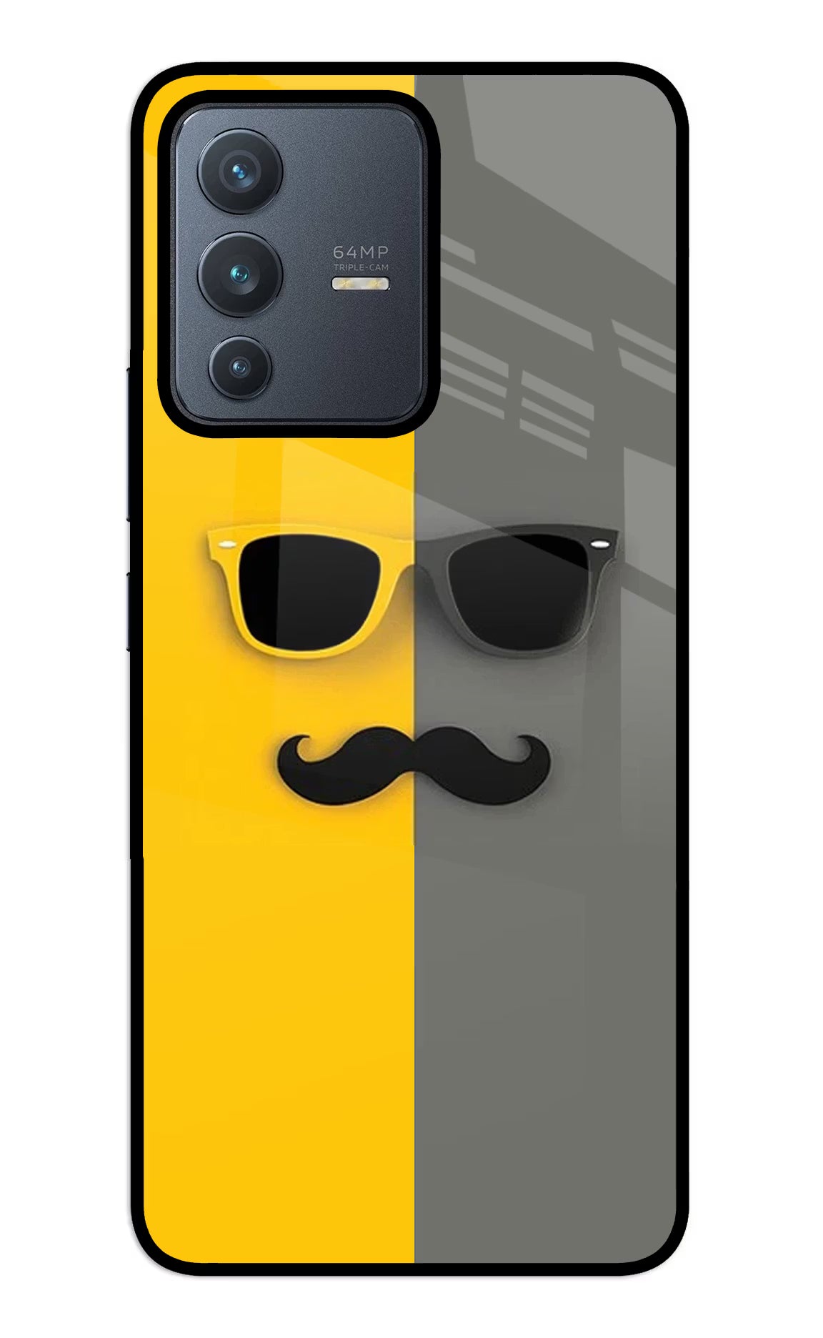 Sunglasses with Mustache Vivo V23 5G Glass Case Back Cover by Casekaro