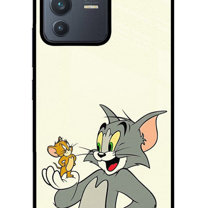 Tom & Jerry Vivo V23 5G Glass Case Back Cover by Casekaro
