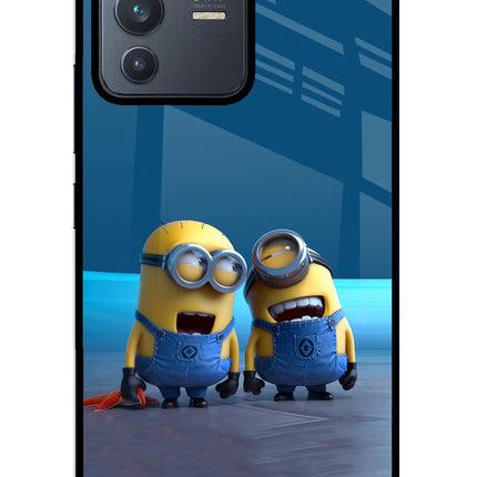 Minion Laughing Vivo V23 5G Glass Case Back Cover by Casekaro