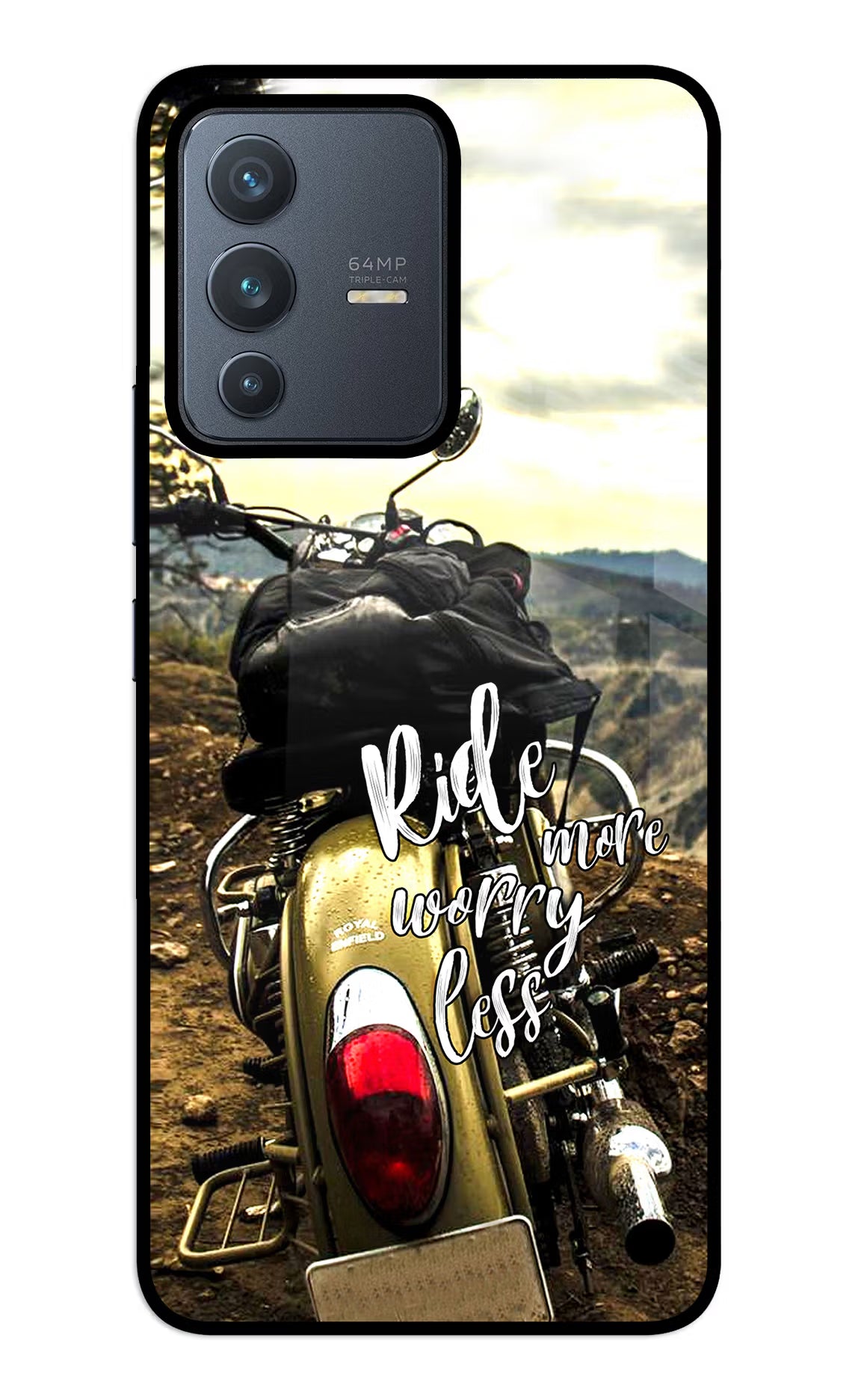 Ride More Worry Less Vivo V23 5G Glass Case Back Cover by Casekaro