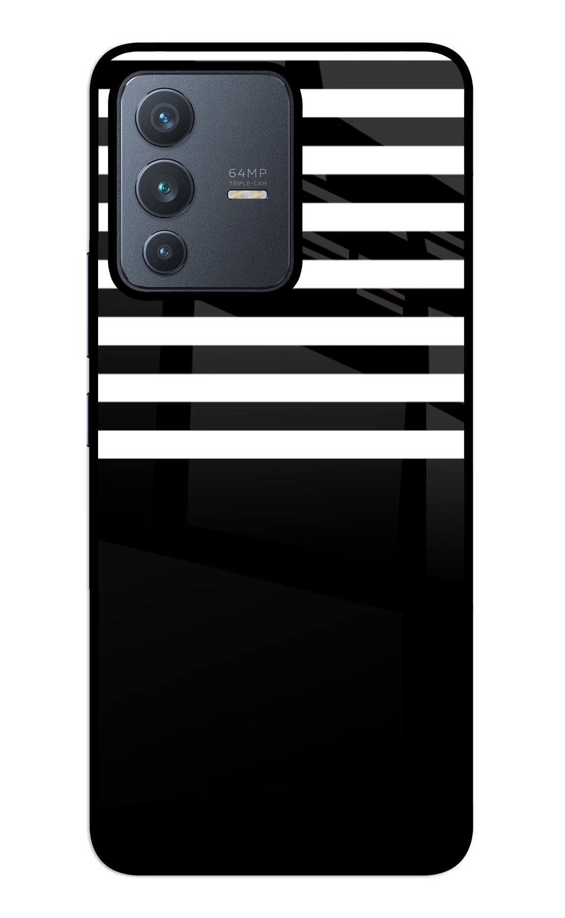 Black and White Print Vivo V23 5G Glass Case Back Cover by Casekaro