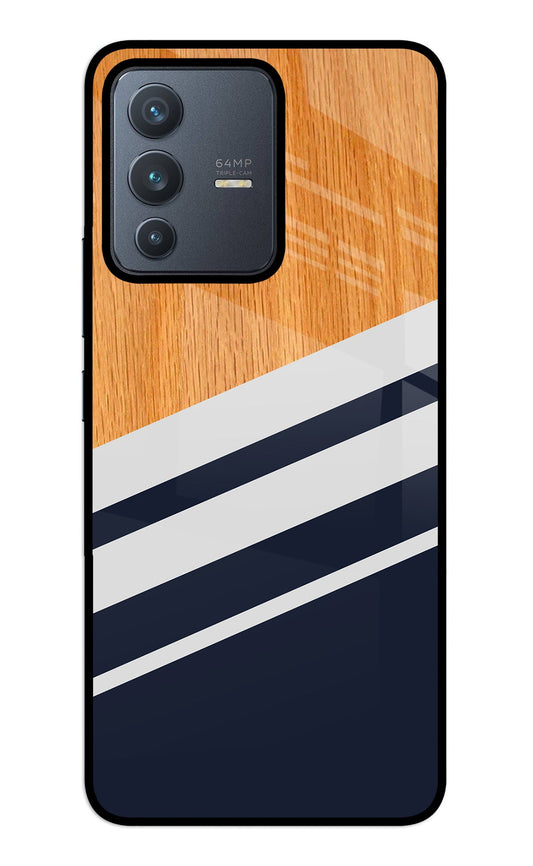 Blue and white wooden Vivo V23 5G Glass Case