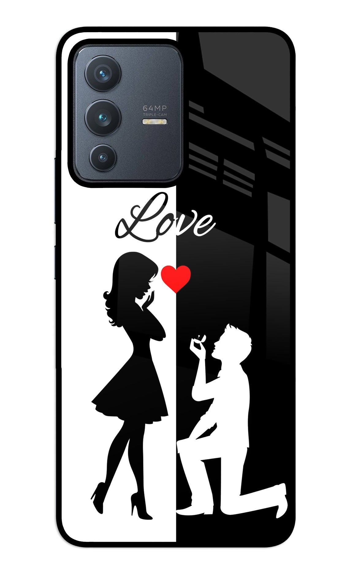 Love Propose Black And White Vivo V23 5G Glass Case