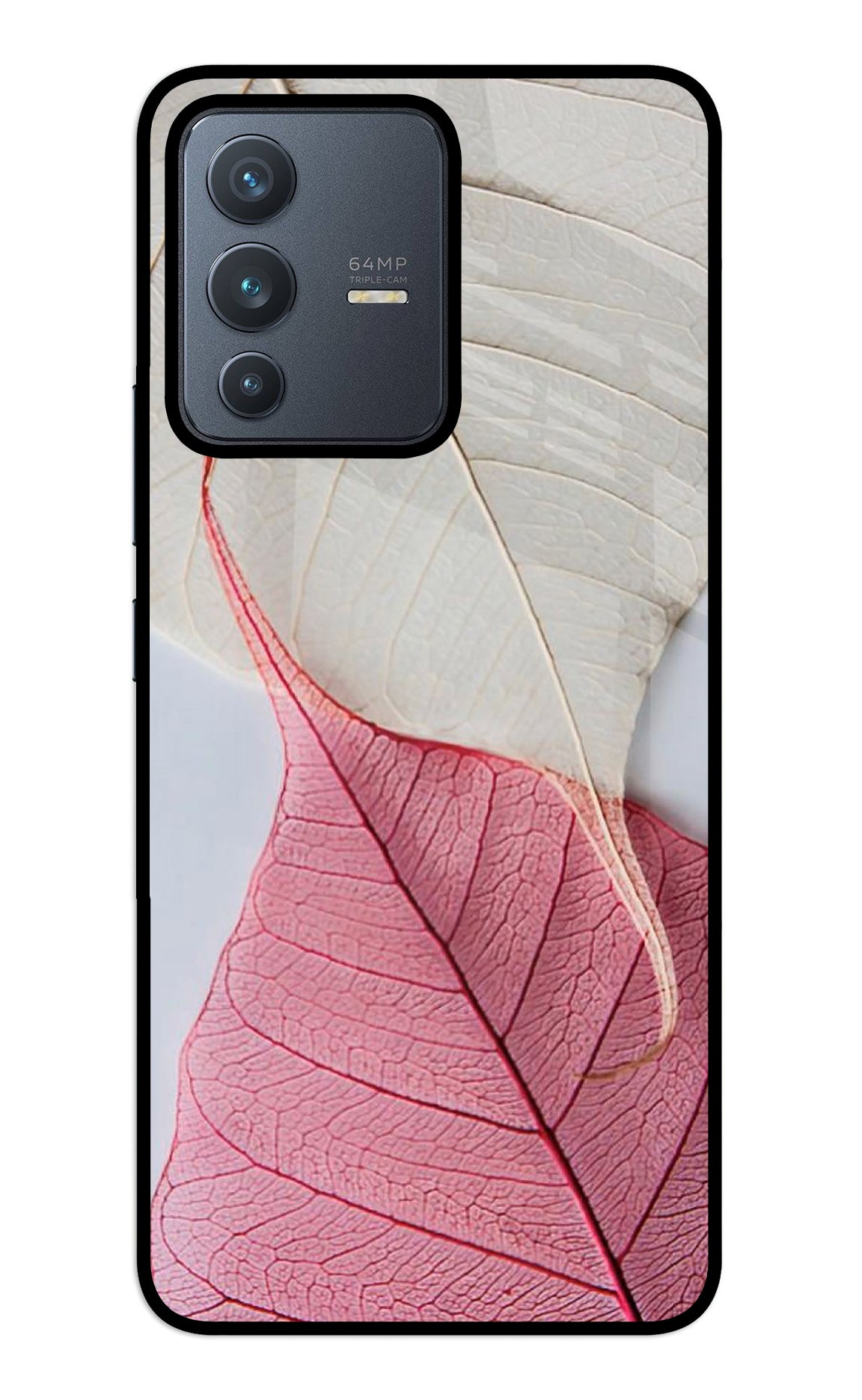 White Pink Leaf Vivo V23 5G Glass Case