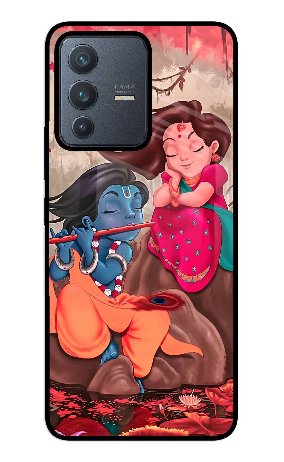 Radhe Krishna Vivo V23 5G Glass Case Back Cover by Casekaro