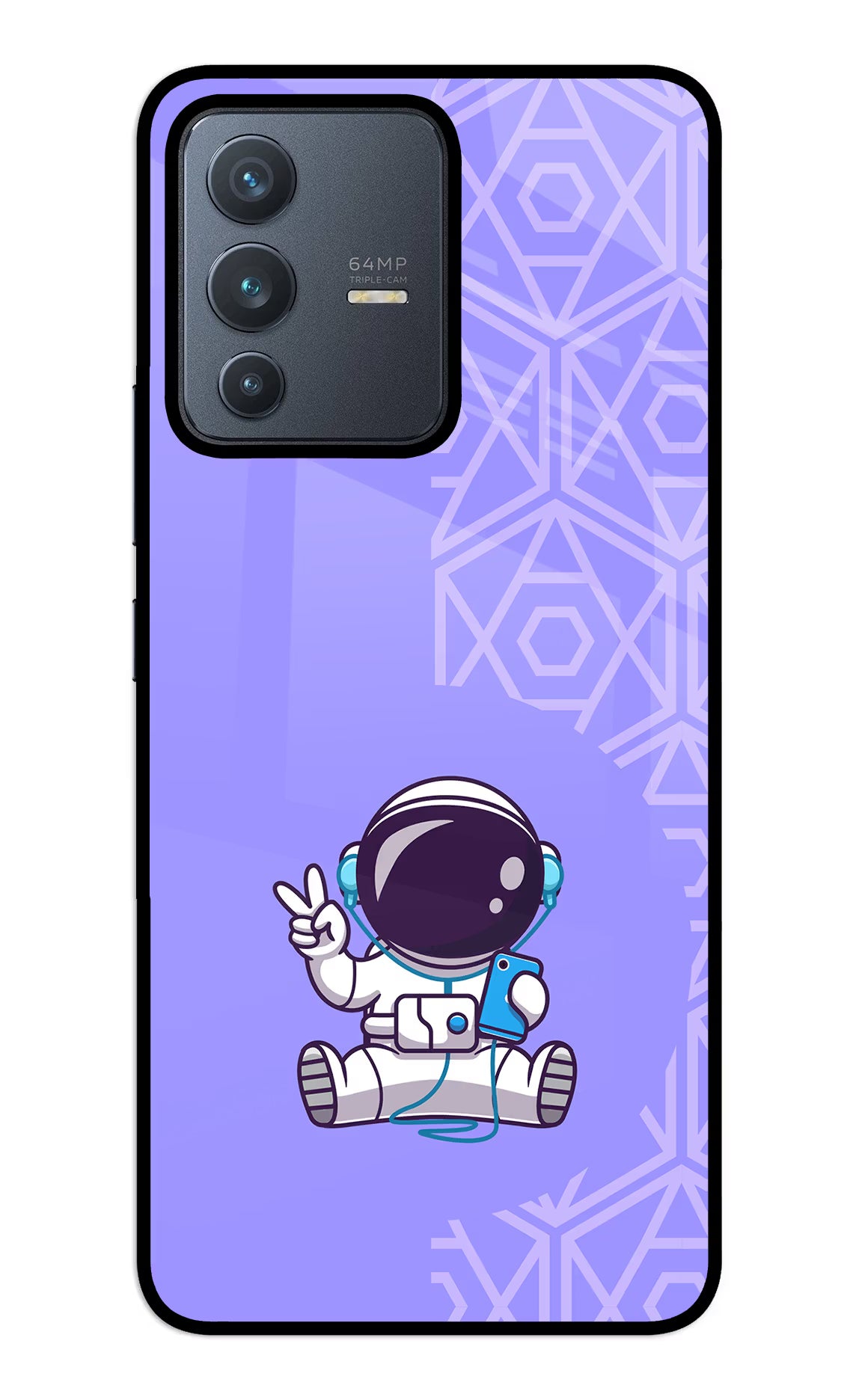 Cute Astronaut Chilling Vivo V23 5G Glass Case Back Cover by Casekaro
