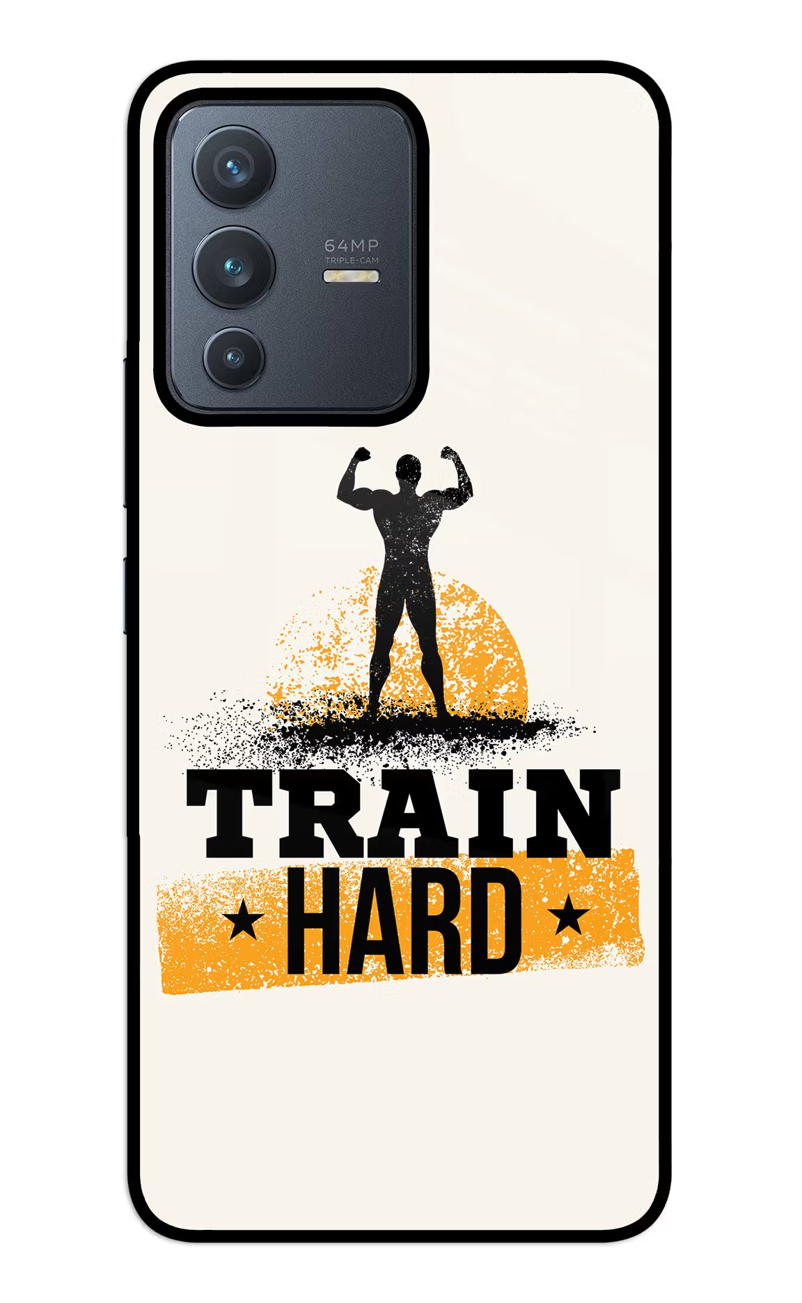Train Hard Vivo V23 5G Glass Case Back Cover by Casekaro