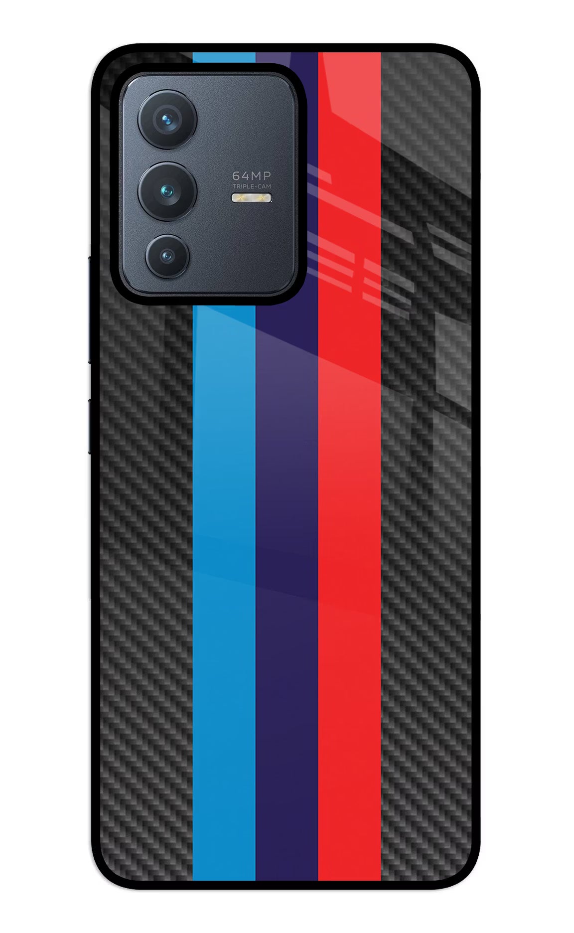 BMW Stripes Pattern Vivo V23 5G Glass Case Back Cover by Casekaro