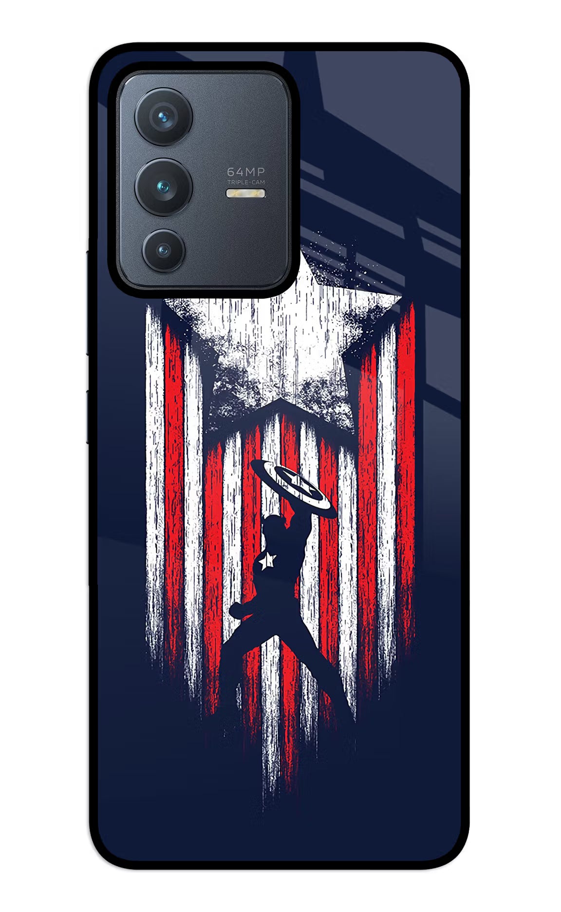 Captain America Marvel Art Vivo V23 5G Glass Case Back Cover by Casekaro