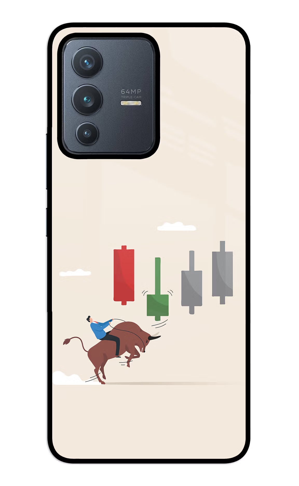 Bull Trading Momentum Vivo V23 5G Glass Case Back Cover by Casekaro