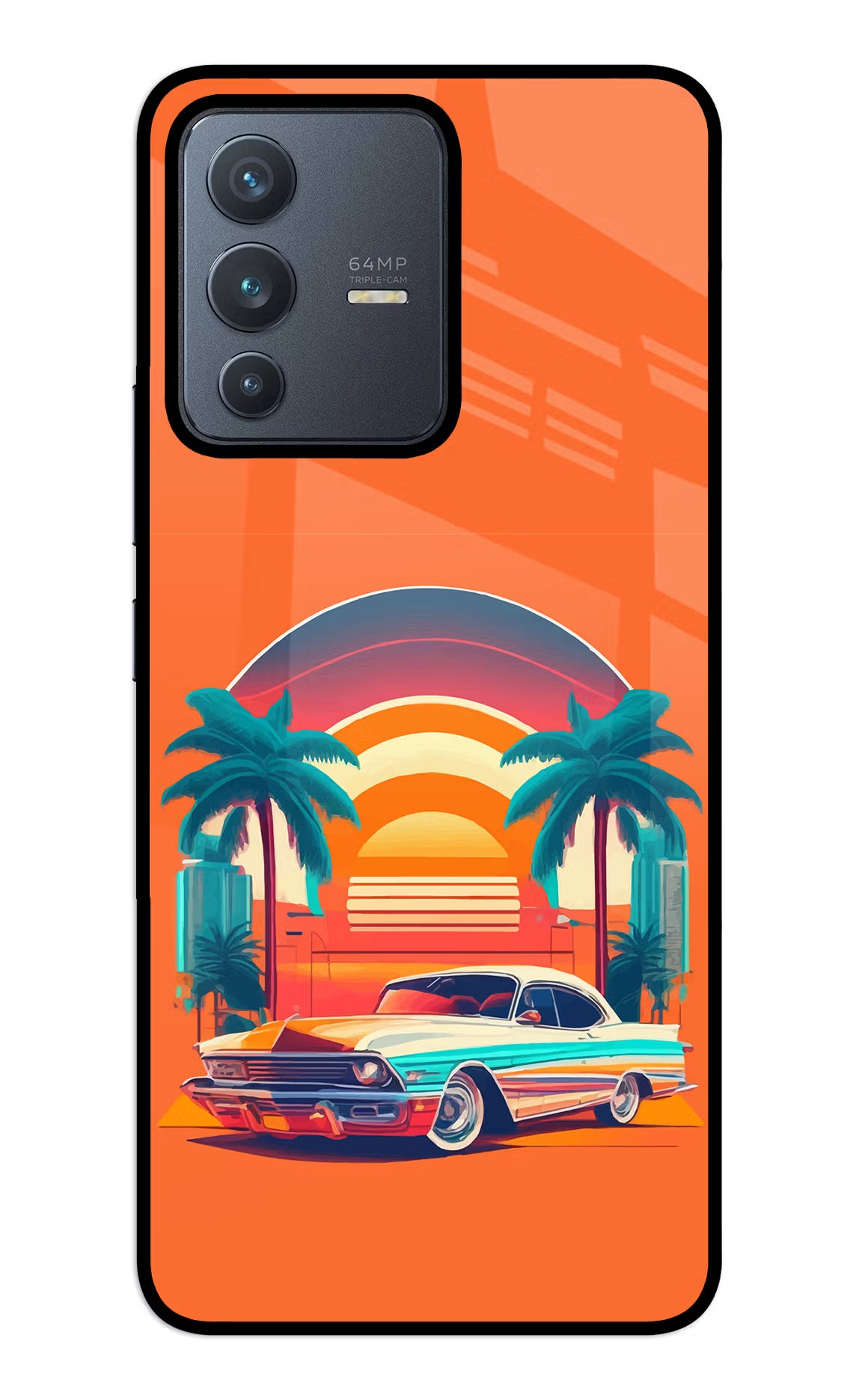 Palm Drive 80s Vivo V23 5G Glass Case Back Cover by Casekaro