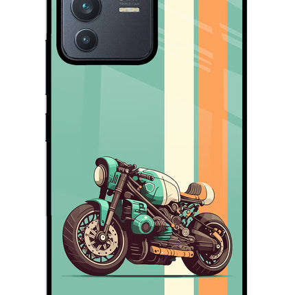 Striped Moto Drift Vivo V23 5G Glass Case