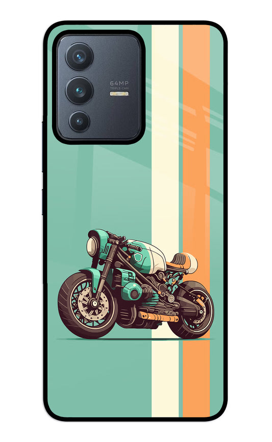 Striped Moto Drift Vivo V23 5G Glass Case