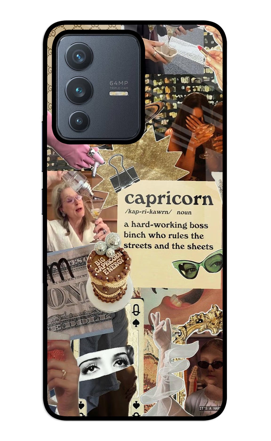 Capricorn Zodiac Vivo V23 5G Glass Case Back Cover by Casekaro