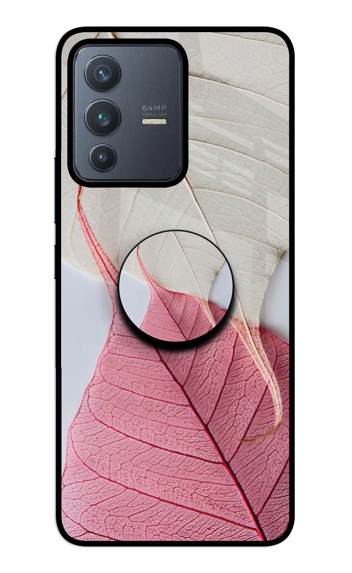 White Pink Leaf Vivo V23 5G Pop Case by Casekaro