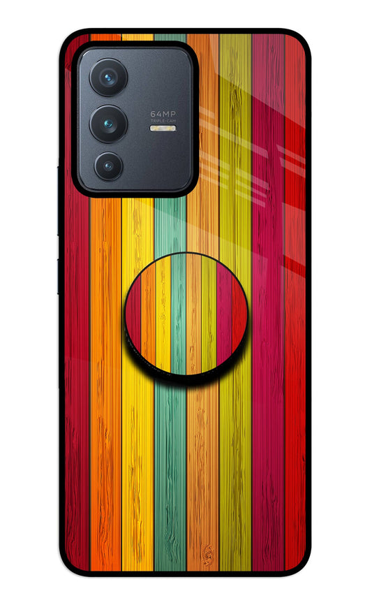Multicolor Wooden Vivo V23 5G Glass Case