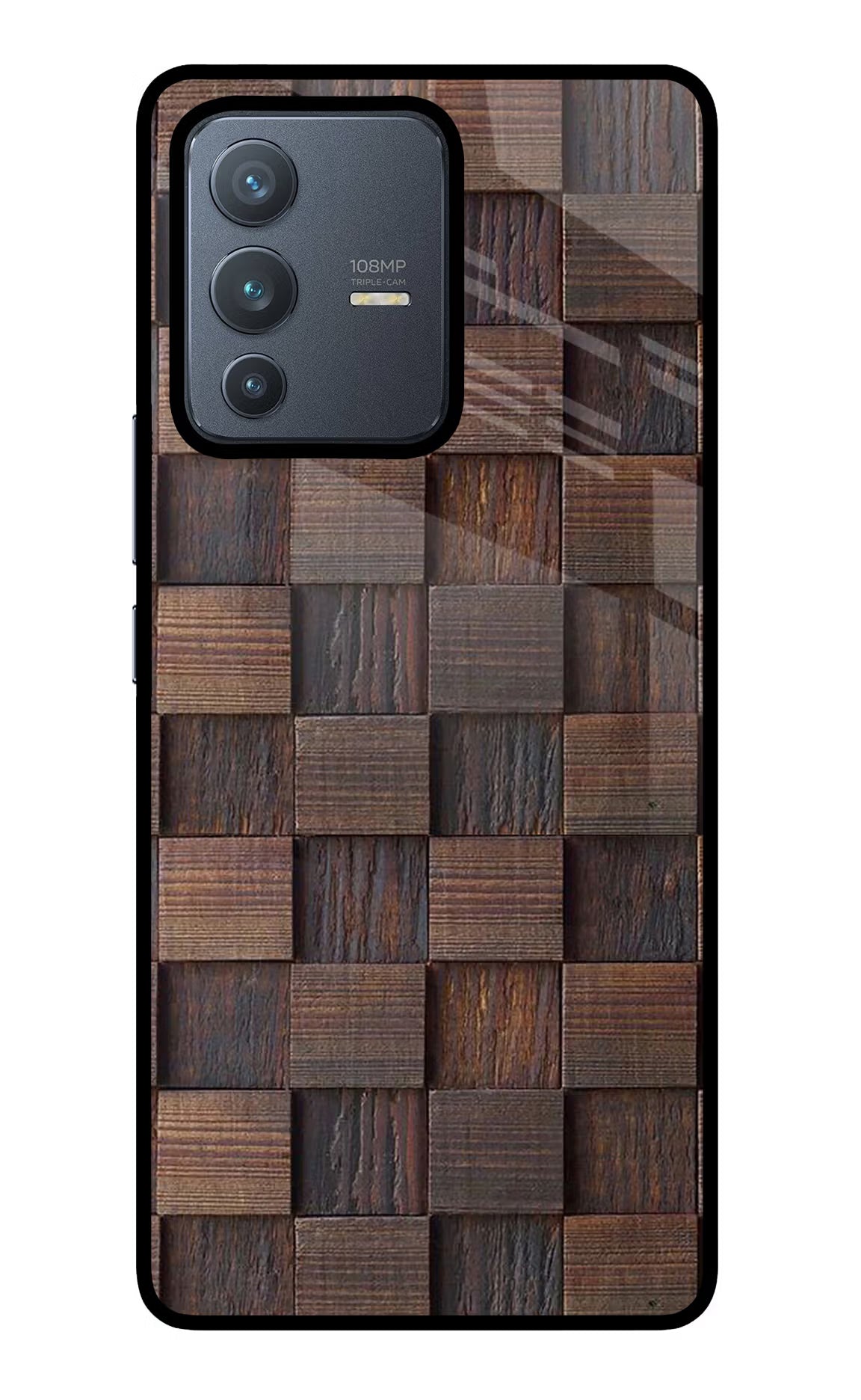 Wooden Cube Design Vivo V23 Pro 5G Glass Case Back Cover by Casekaro