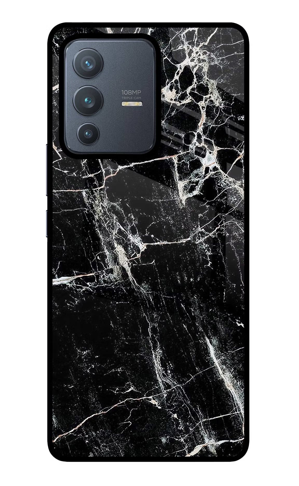 Black Marble Texture Vivo V23 Pro 5G Glass Case Back Cover by Casekaro