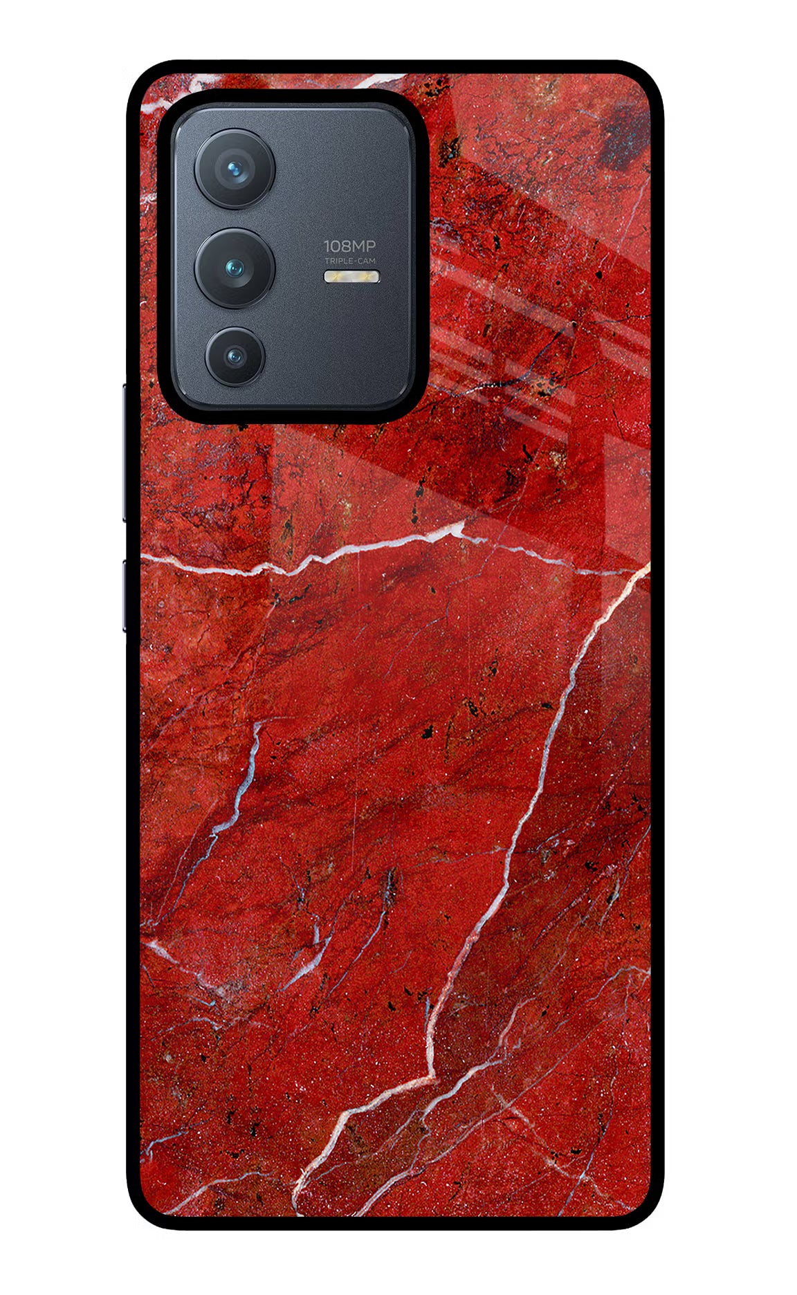 Red Marble Design Vivo V23 Pro 5G Glass Case Back Cover by Casekaro
