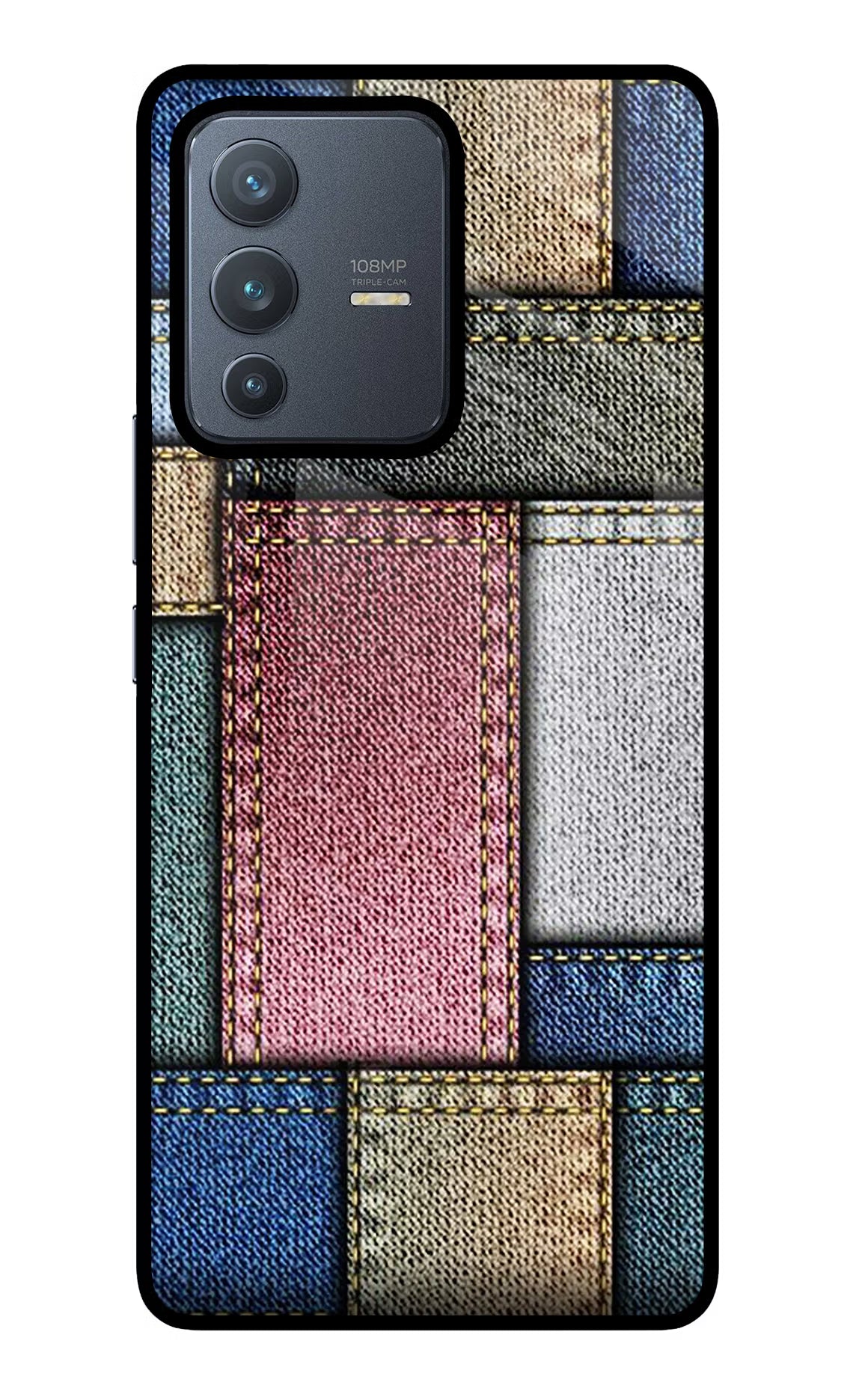 Multicolor Jeans Vivo V23 Pro 5G Glass Case Back Cover by Casekaro