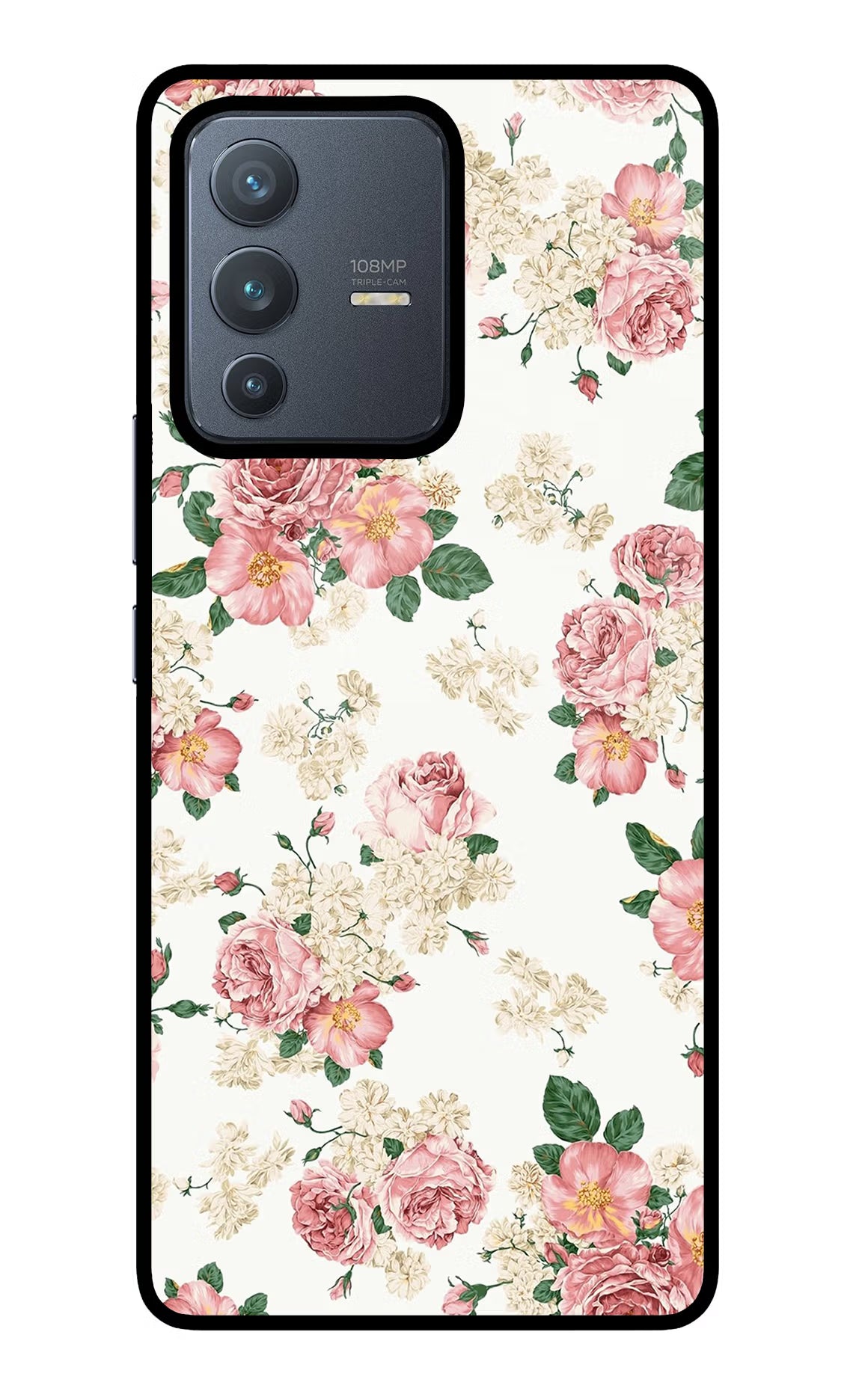 Flowers Vivo V23 Pro 5G Glass Case Back Cover by Casekaro