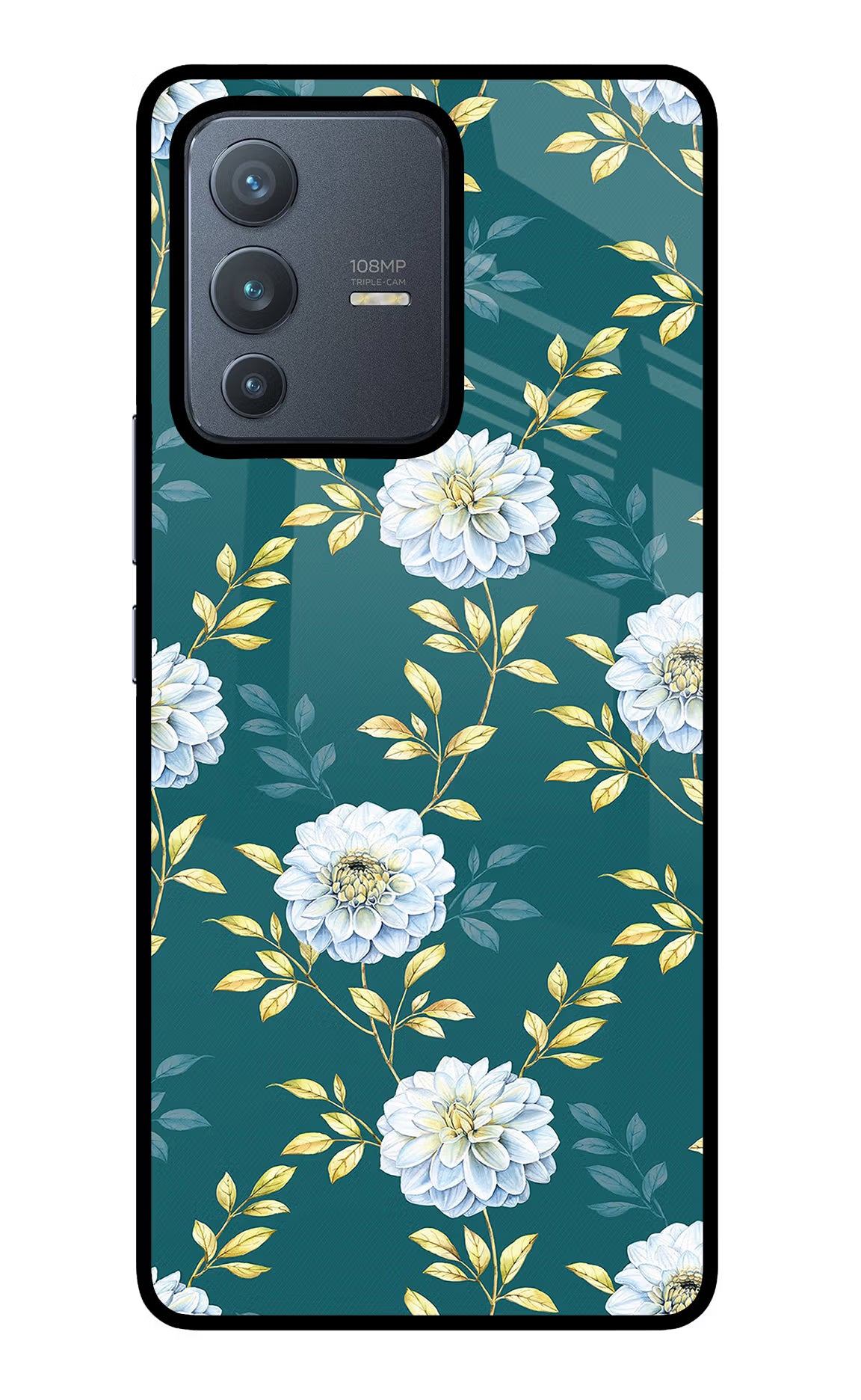 Flowers Vivo V23 Pro 5G Glass Case Back Cover by Casekaro